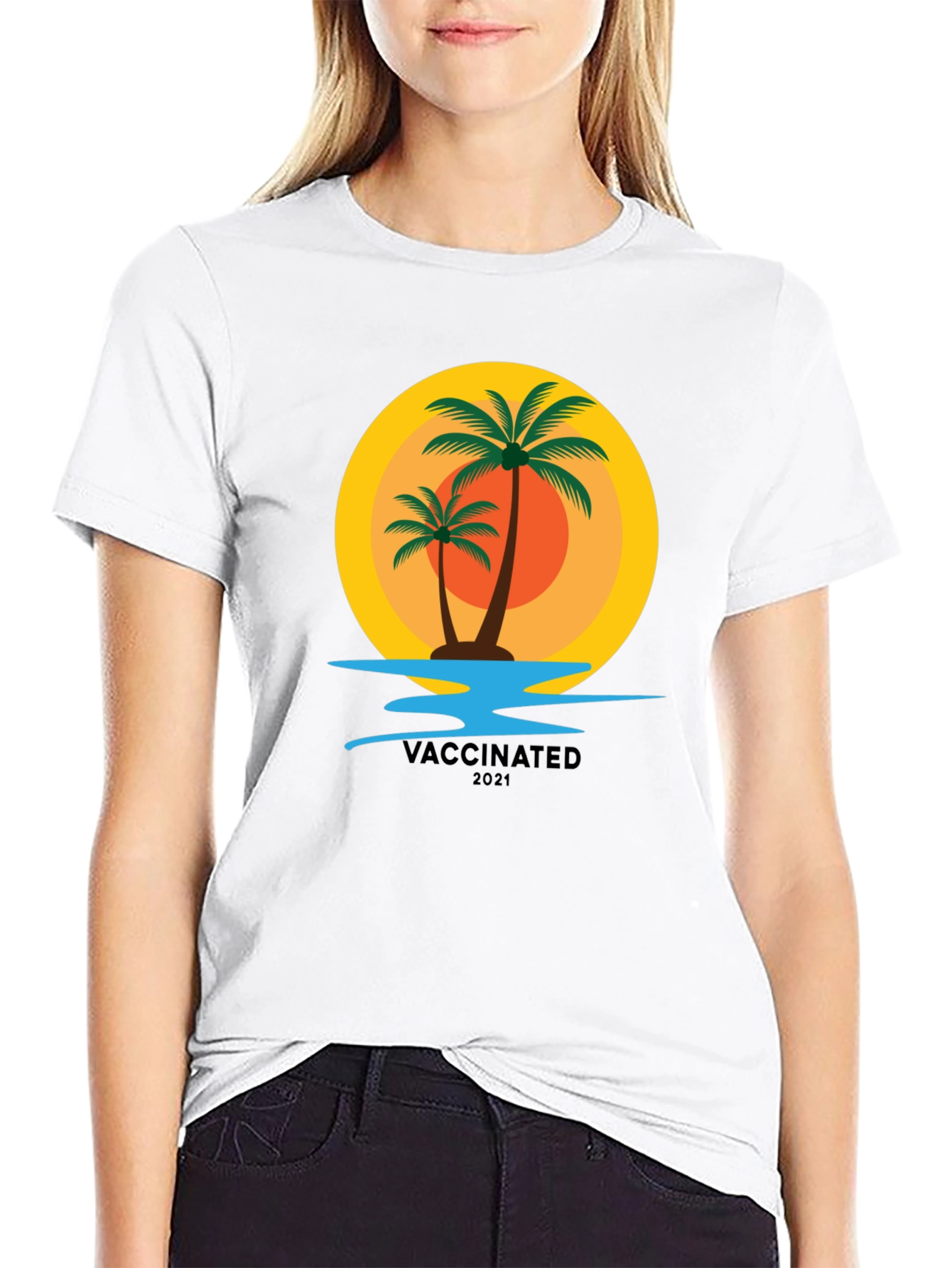Vaccinated 2021 Palm Tree Graphic T-Shirt