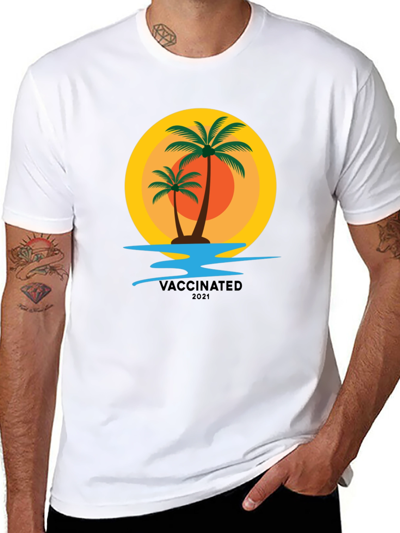 Vaccinated 2021 Palm Tree Graphic T-Shirt