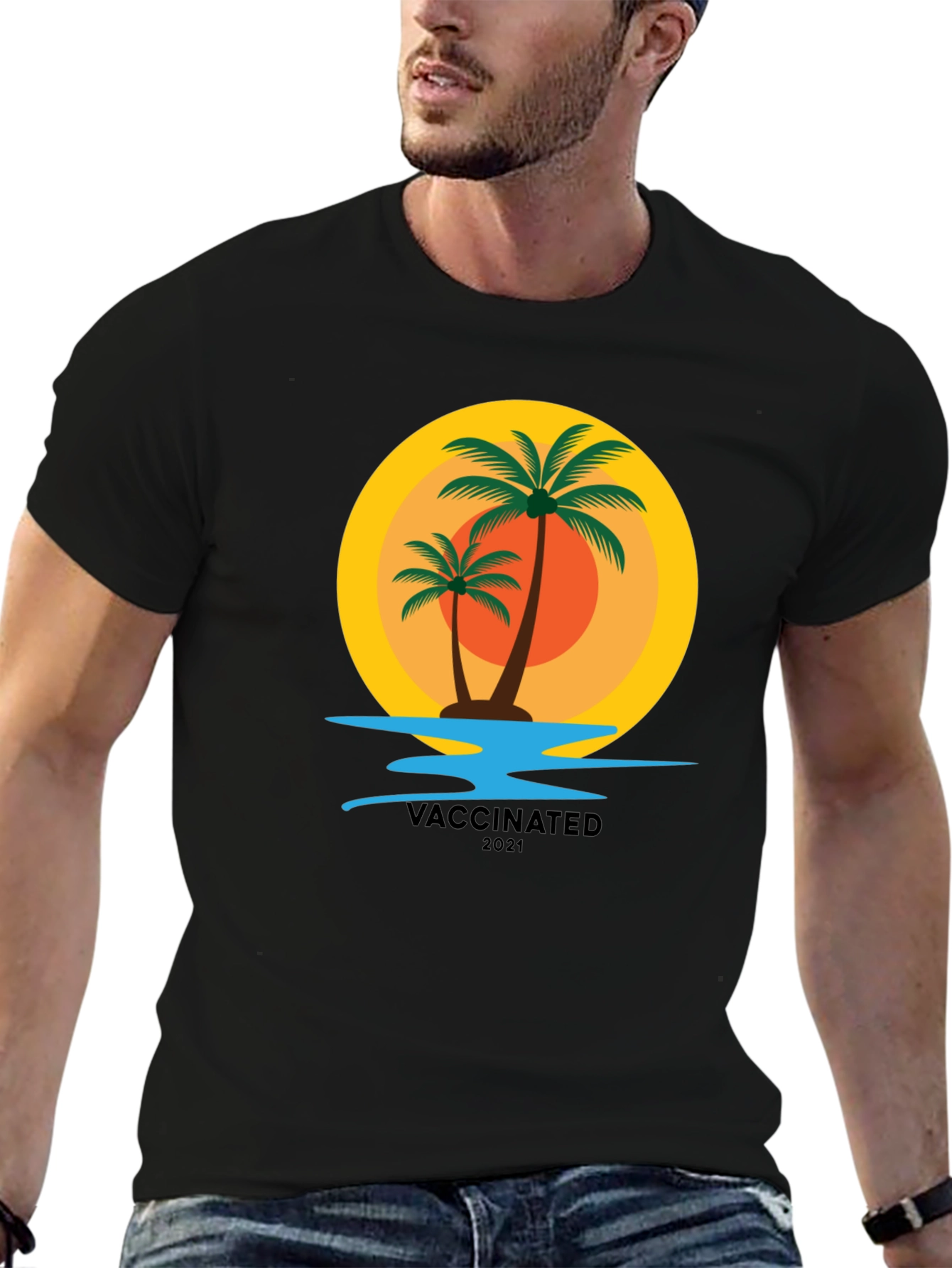 Vaccinated 2021 Palm Tree Graphic T-Shirt