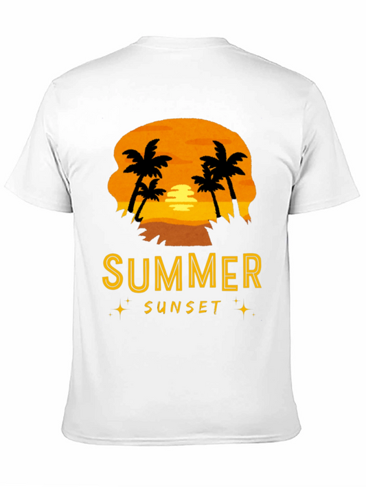 Summer Sunset Graphic Tee - Black Cotton T-Shirt