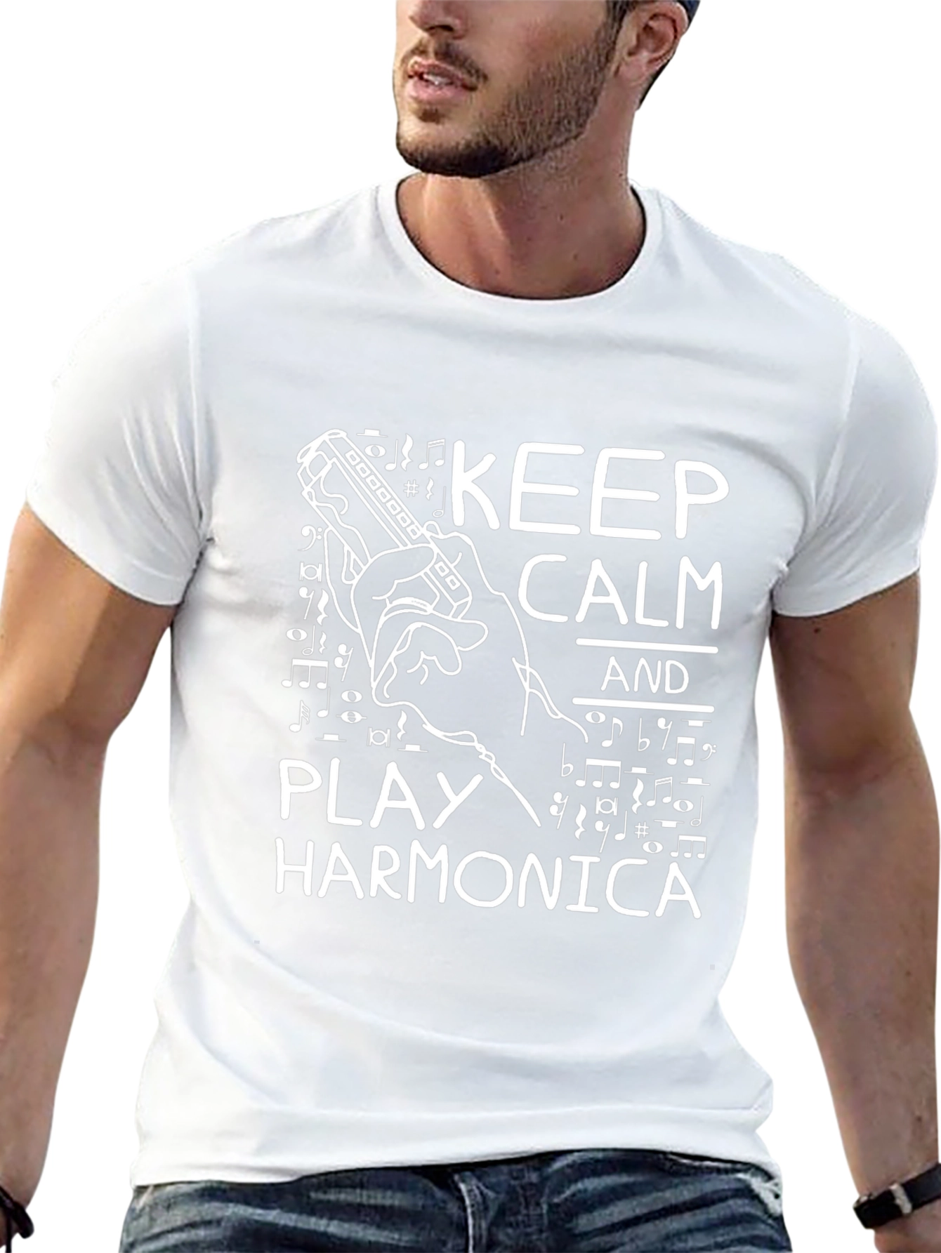 Keep Calm Play Harmonica Black Graphic Tee