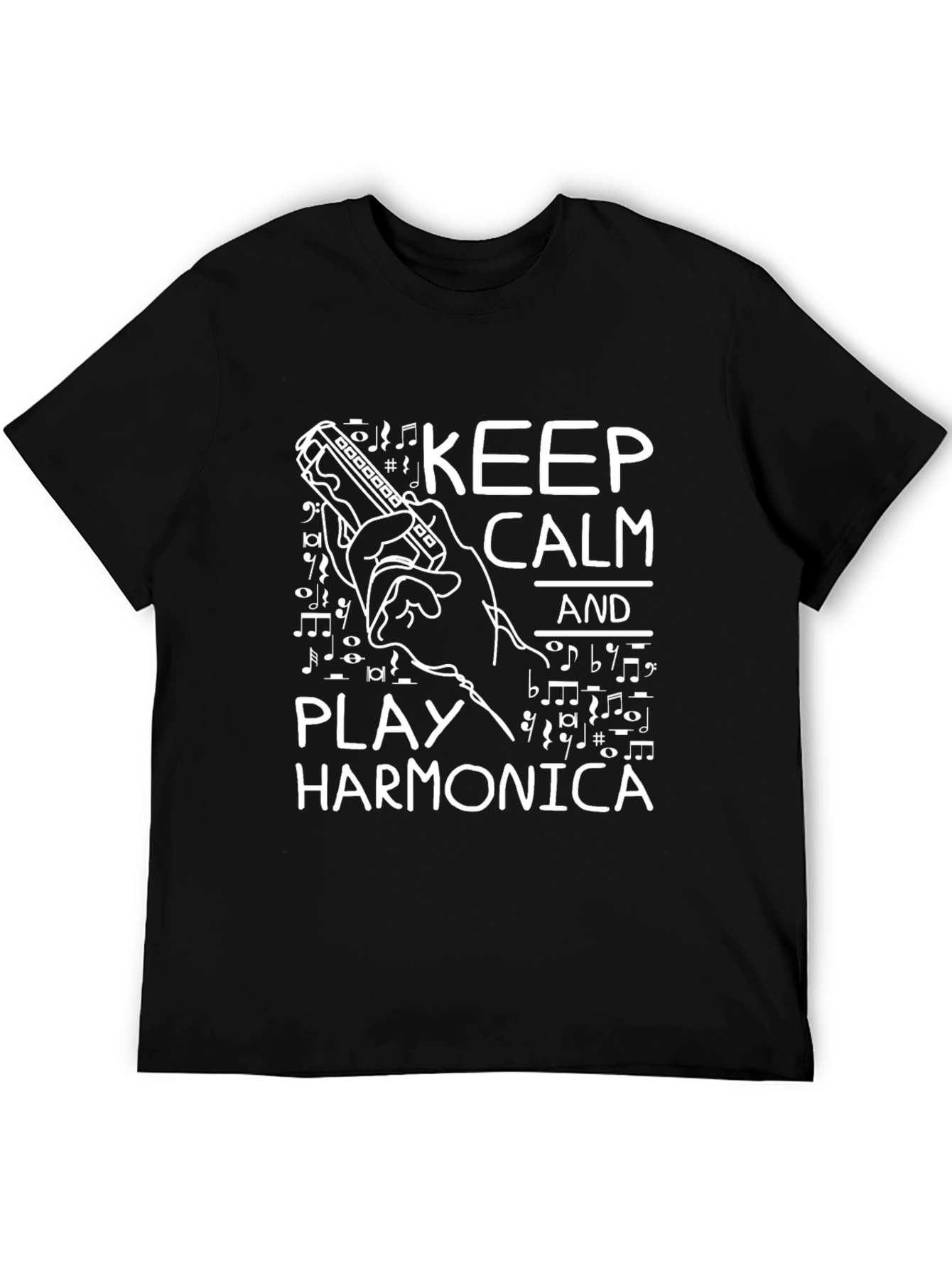 Keep Calm Play Harmonica Black Graphic Tee