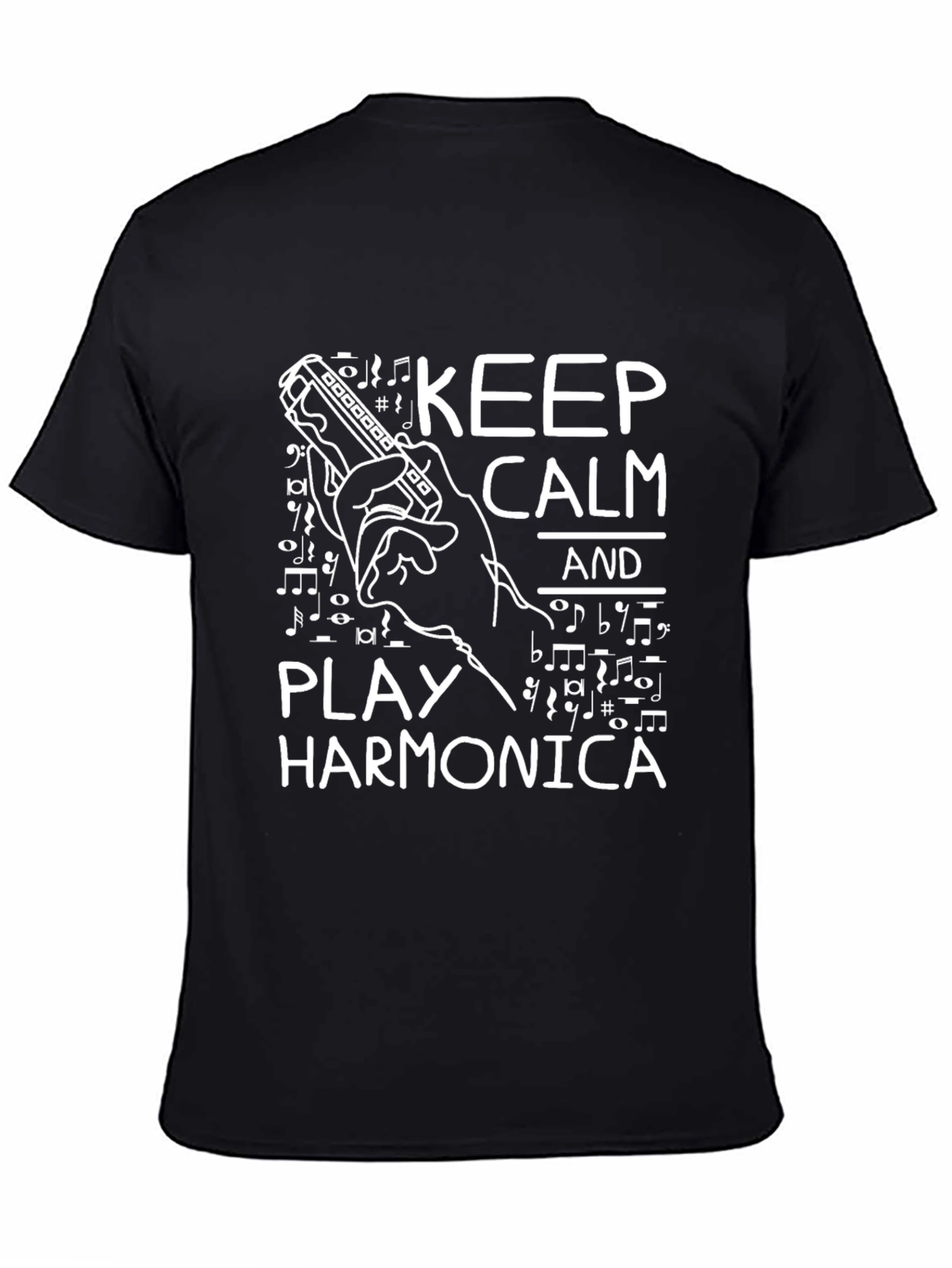 Keep Calm Play Harmonica Black Graphic Tee