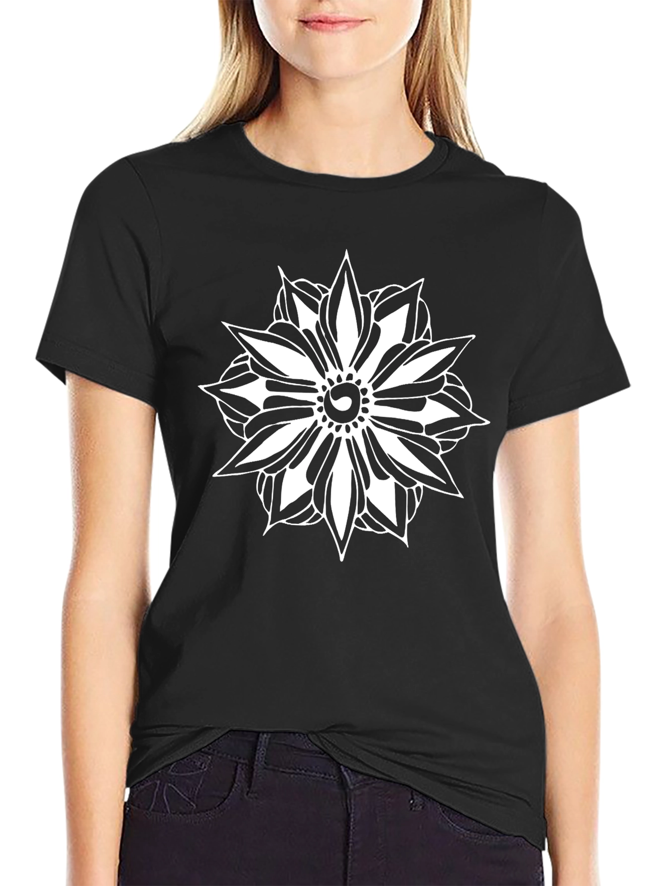 Floral Mandala Graphic Black T-Shirt