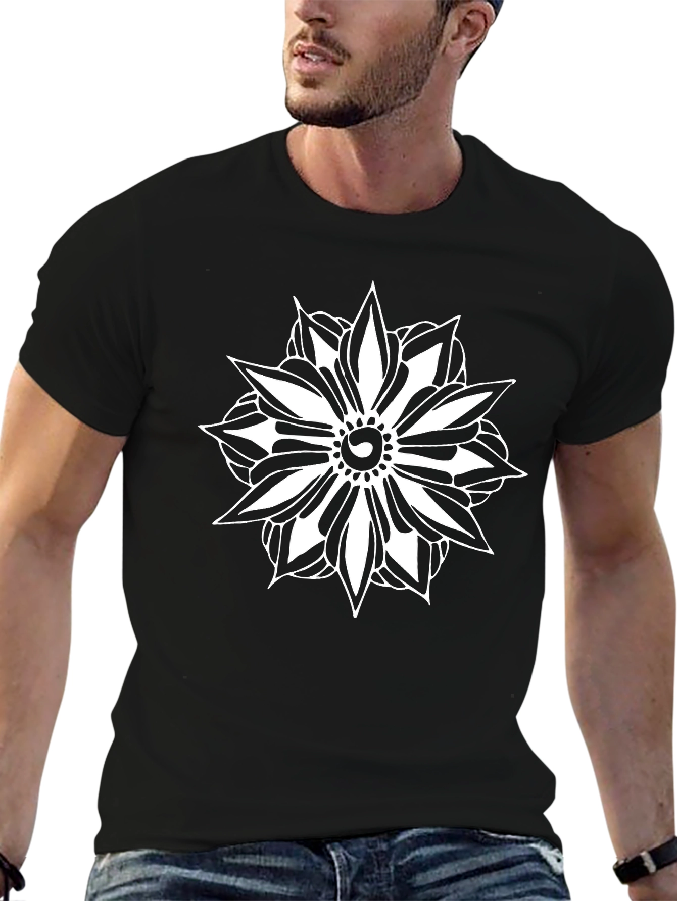 Floral Mandala Graphic Black T-Shirt