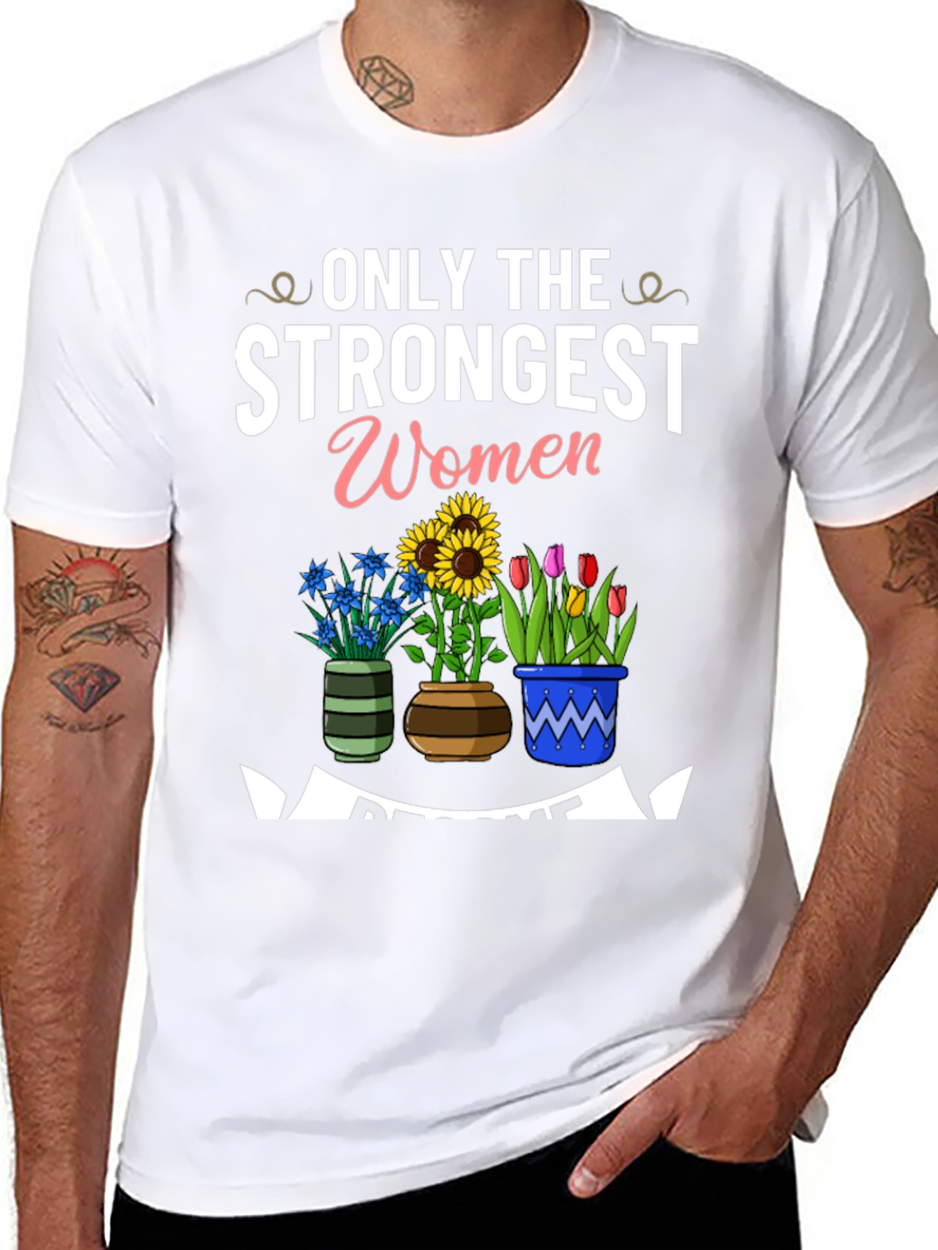Strongest Women Awesome Flowers Black T-Shirt