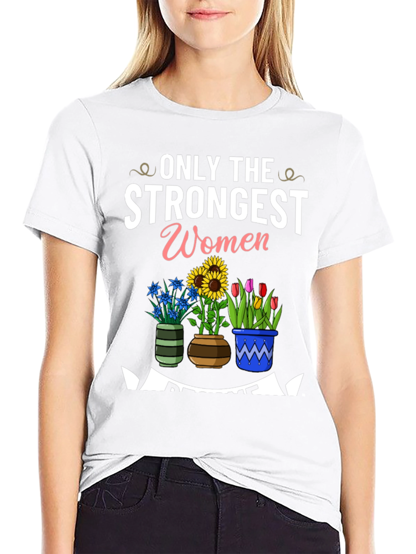 Strongest Women Awesome Flowers Black T-Shirt