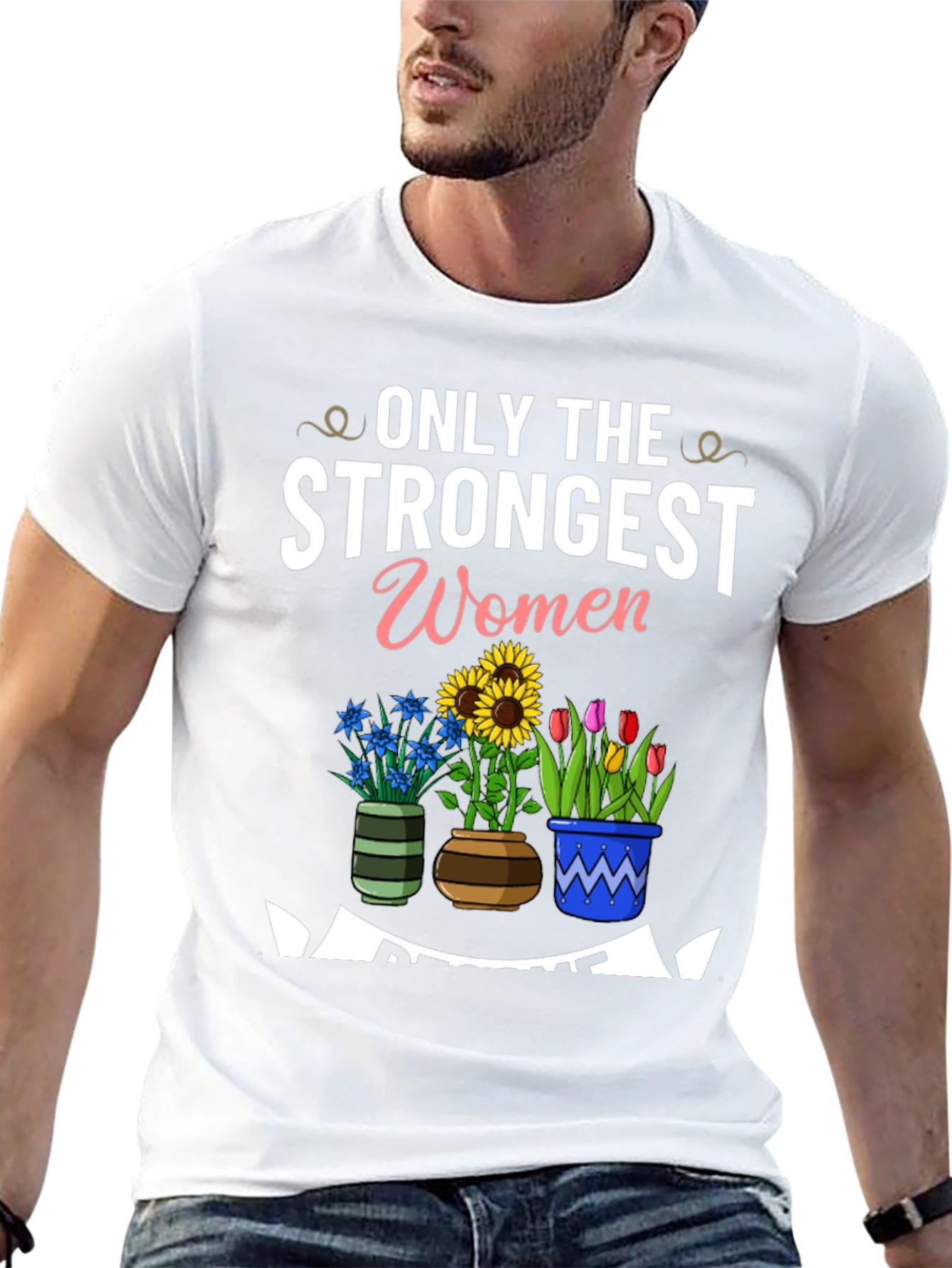 Strongest Women Awesome Flowers Black T-Shirt