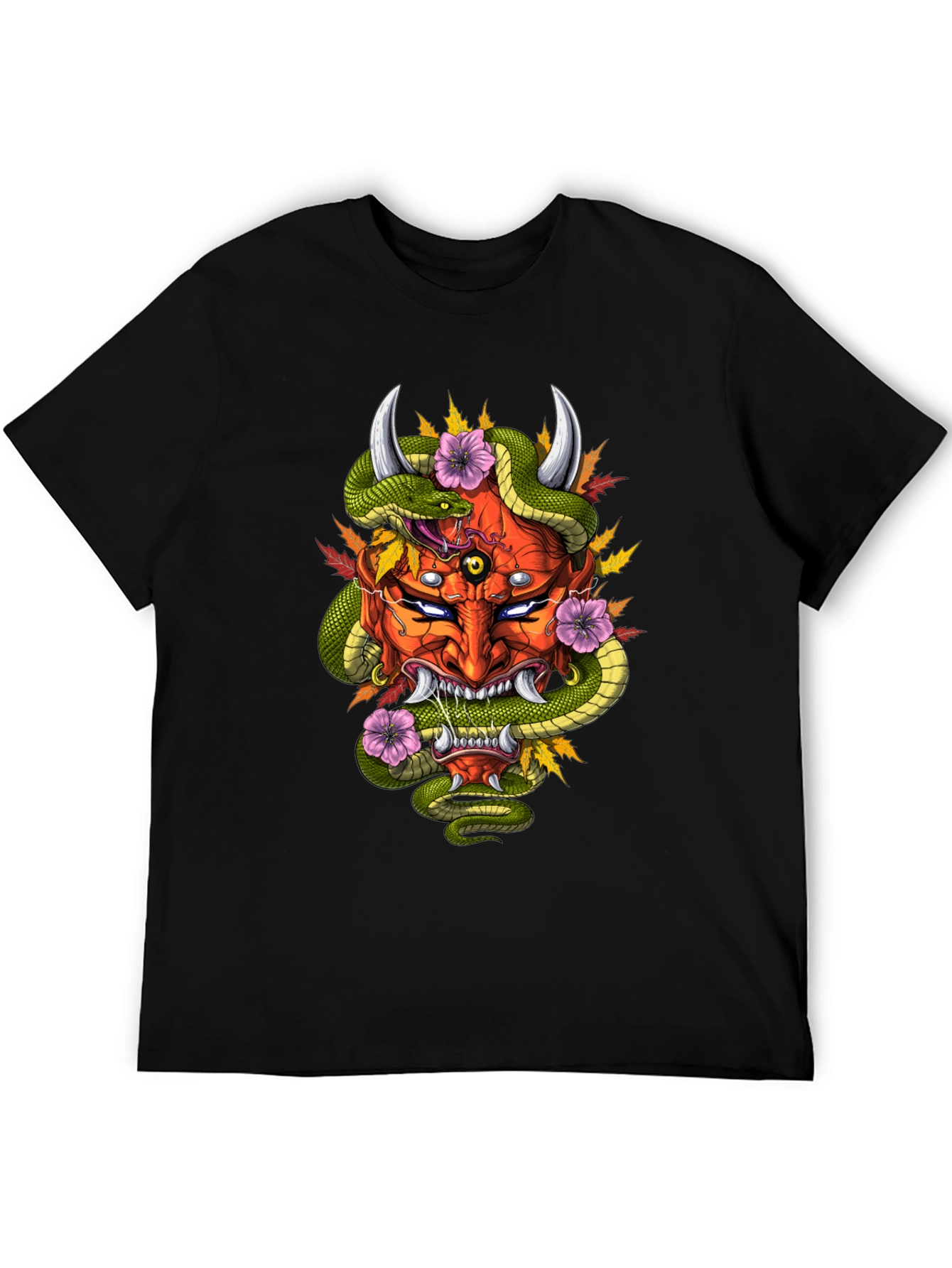 Mens Graphic Tee - Oni Mask & Snake