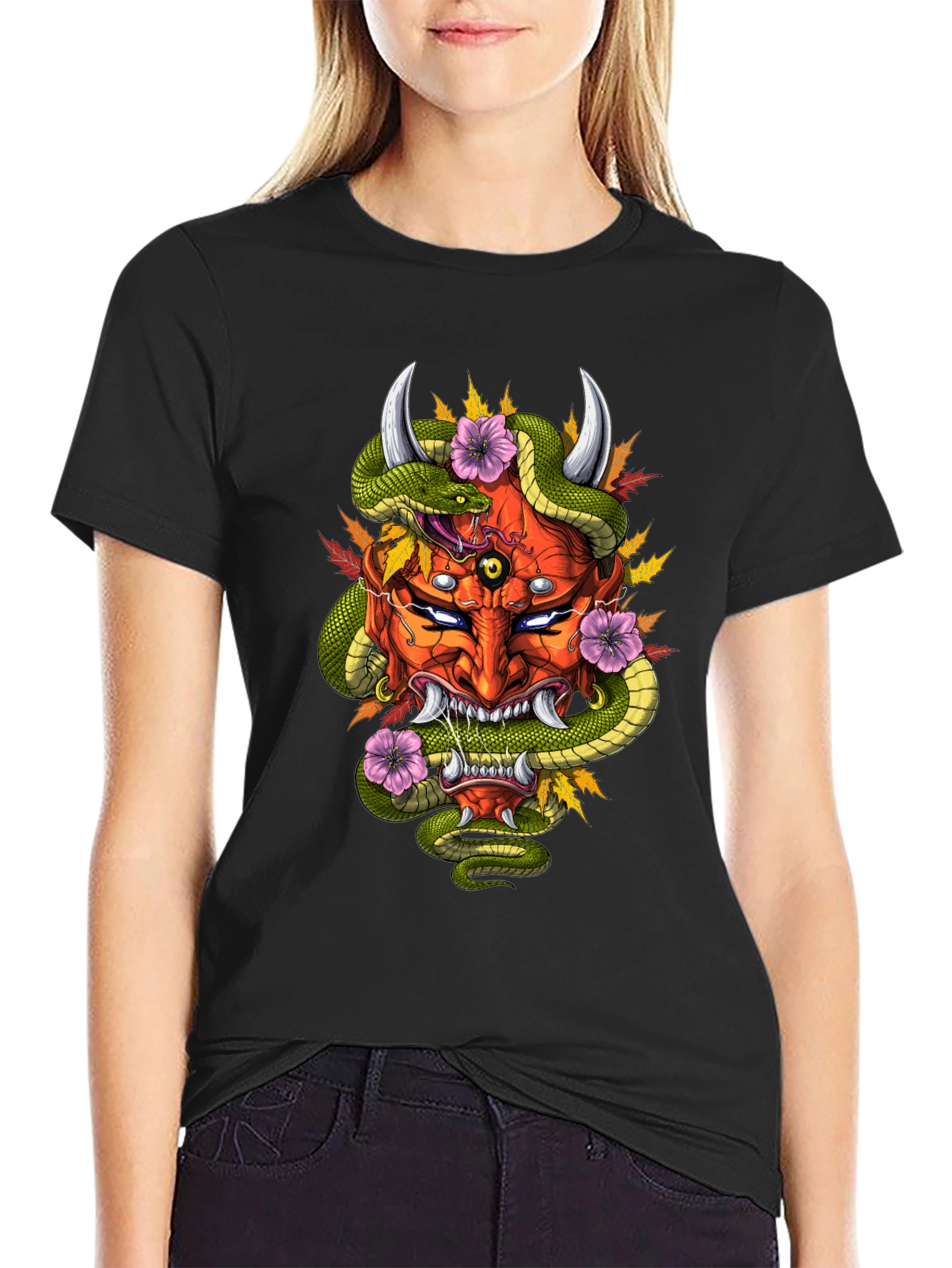 Mens Graphic Tee - Oni Mask & Snake