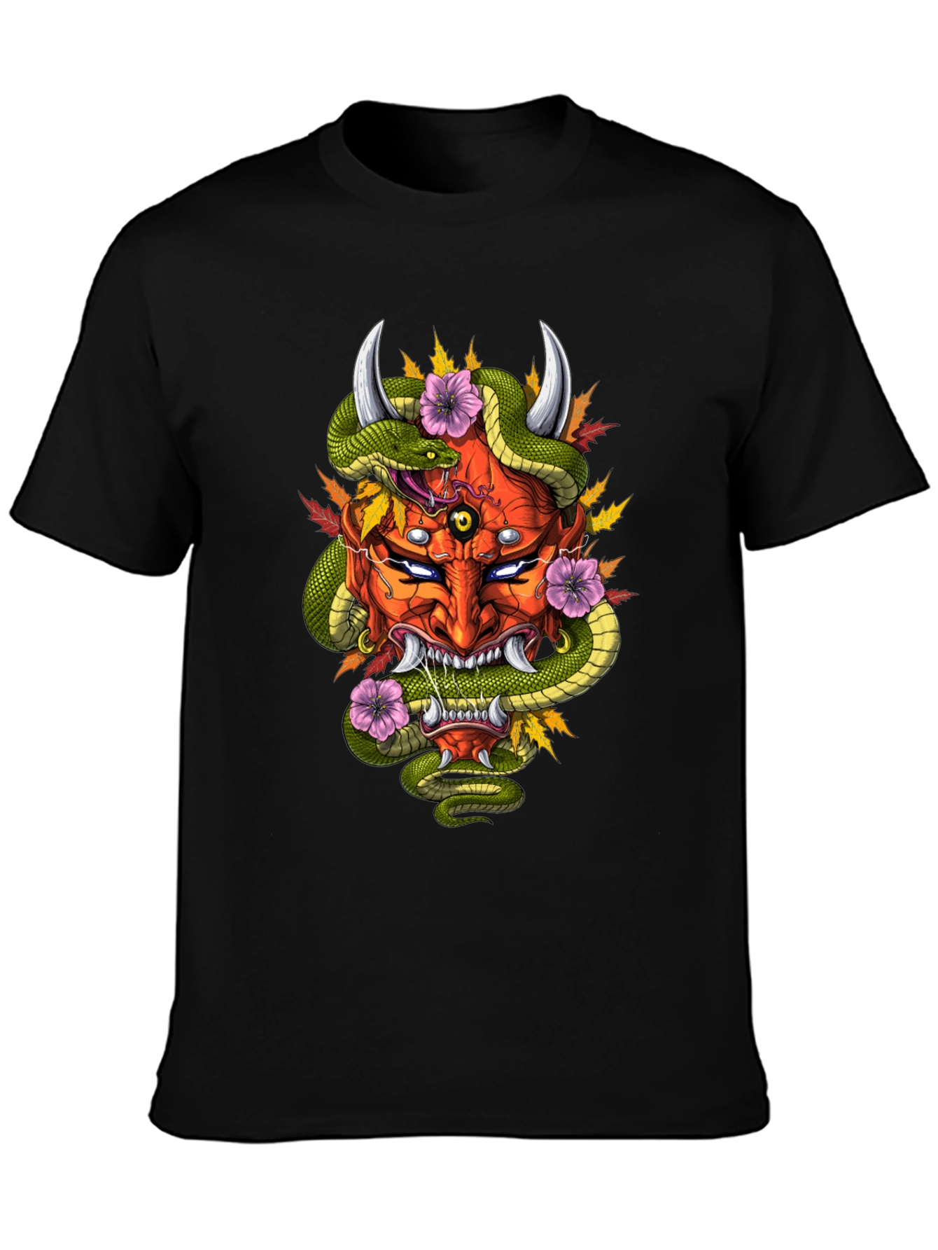 Mens Graphic Tee - Oni Mask & Snake