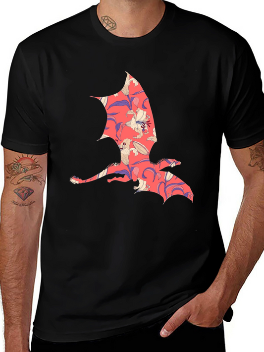 Floral Dragon Print Mens T-Shirt - Unique Design