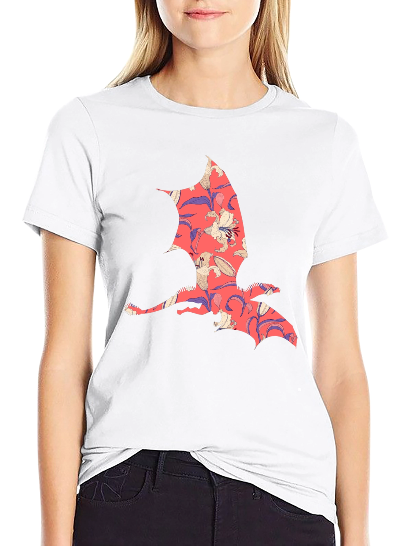 Floral Dragon Print Mens T-Shirt - Unique Design