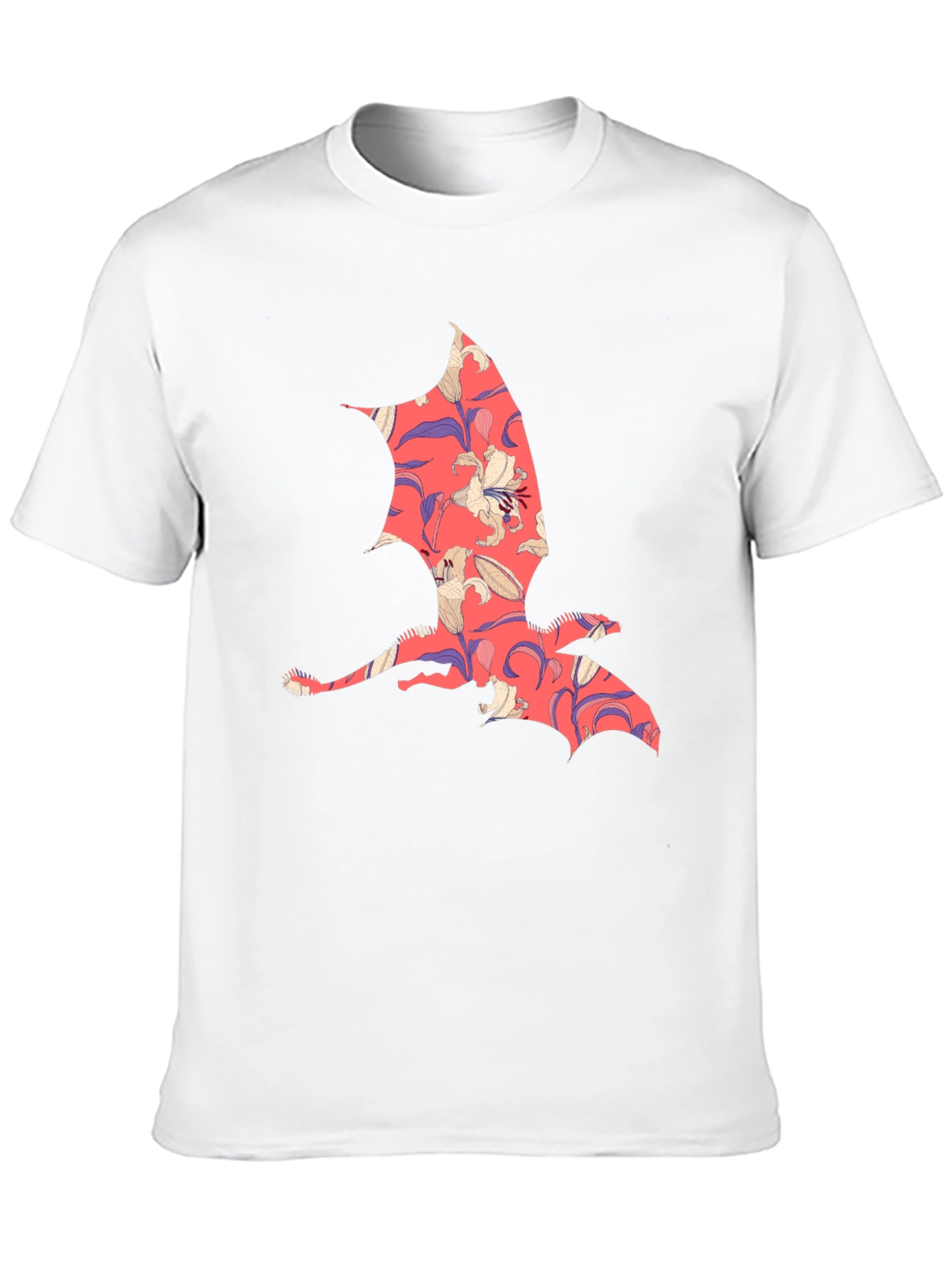Floral Dragon Print Mens T-Shirt - Unique Design