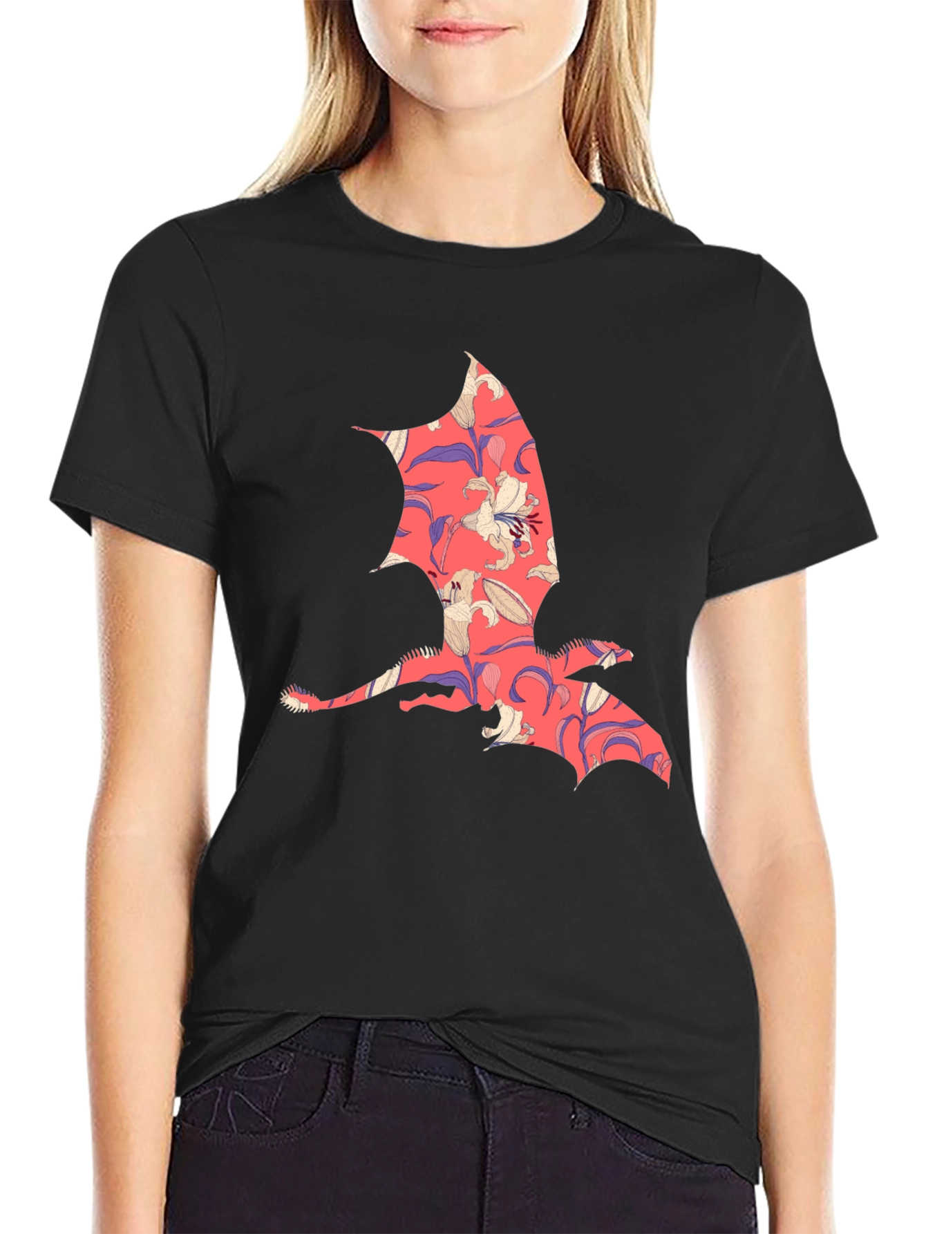 Floral Dragon Print Mens T-Shirt - Unique Design