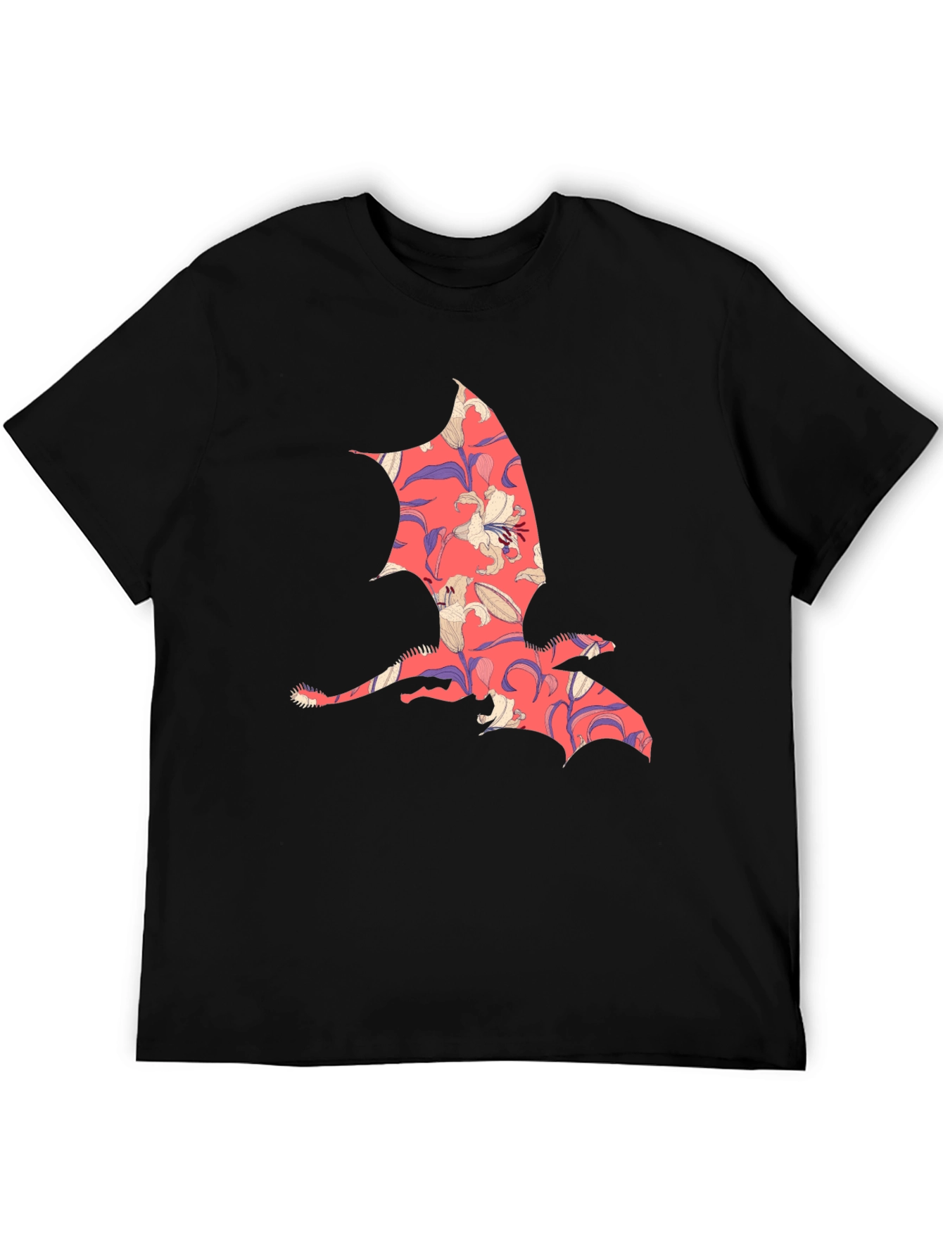 Floral Dragon Print Mens T-Shirt - Unique Design