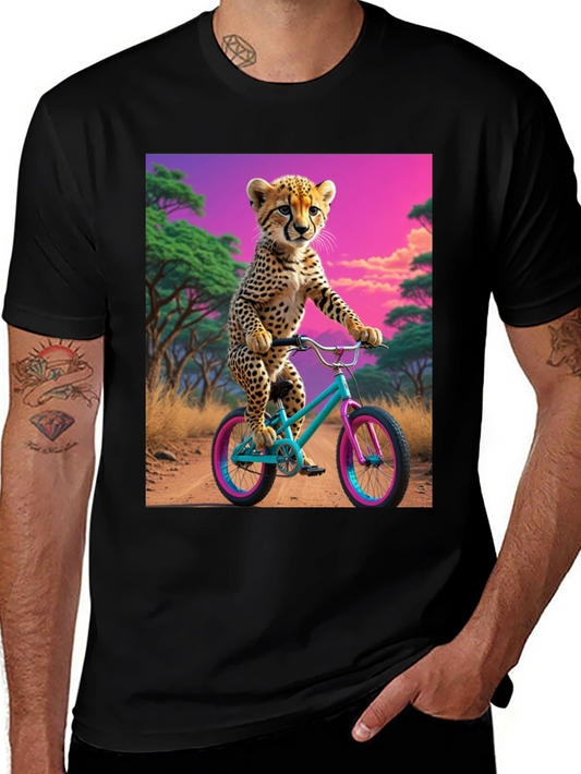 Cheetah on Bike Graphic Tee - Unique Animal Design T-Shirt