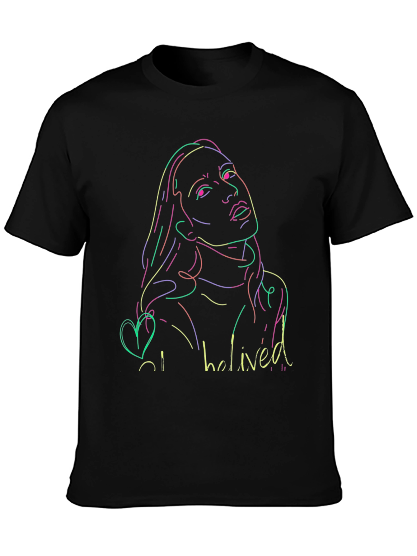 Neon Portrait Black T-Shirt - Casual Style