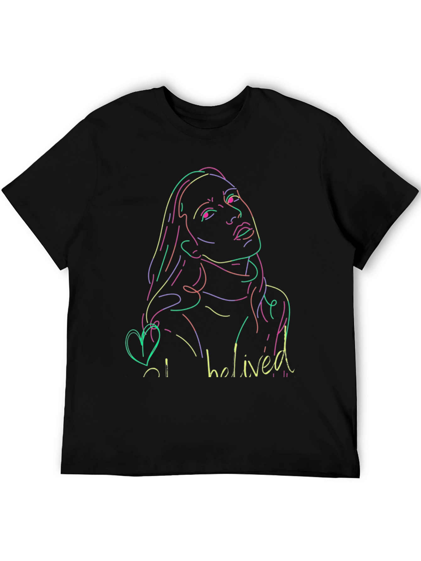 Neon Portrait Black T-Shirt - Casual Style
