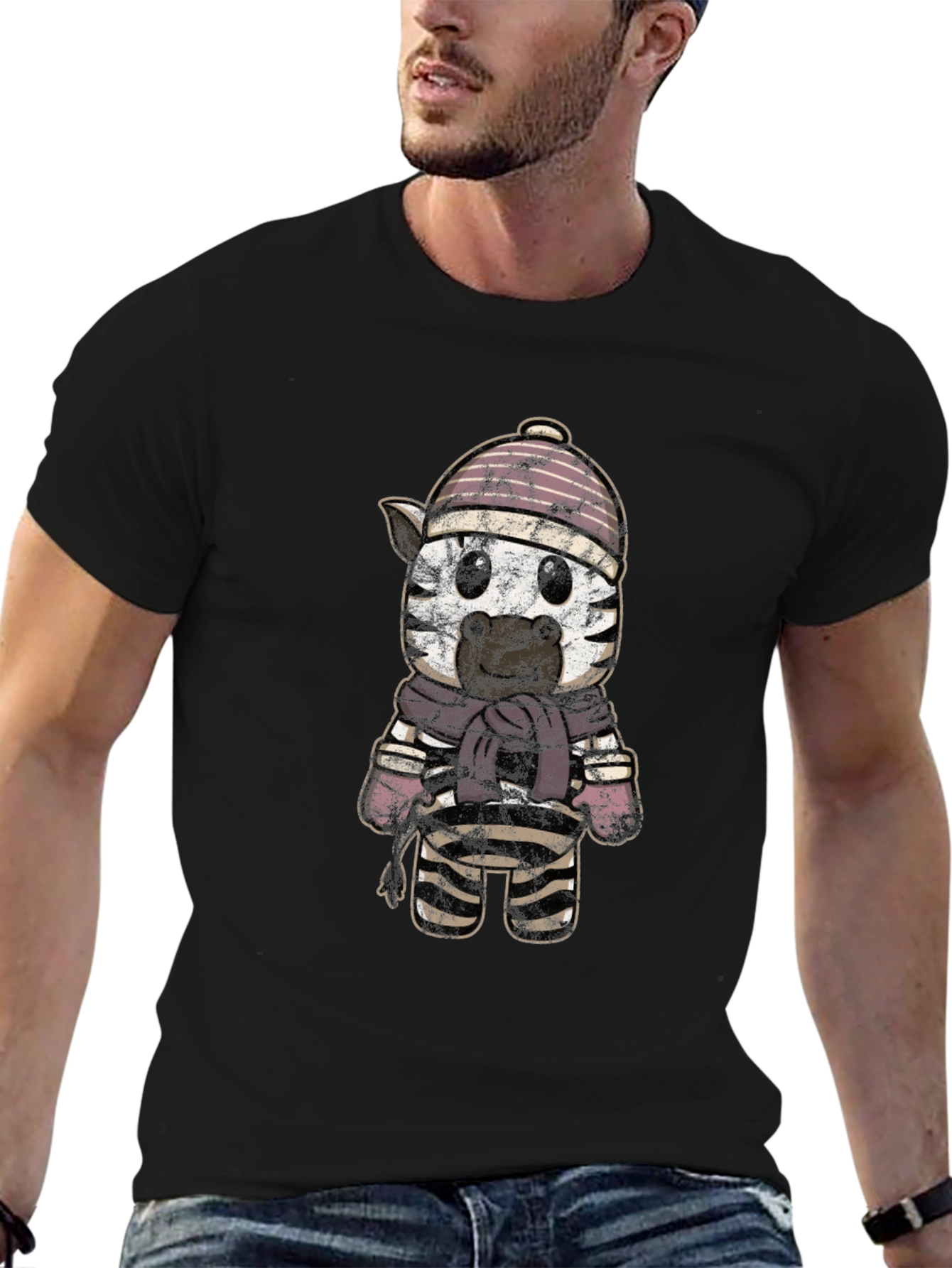 Cartoon Zebra in Winter Gear Graphic Tee