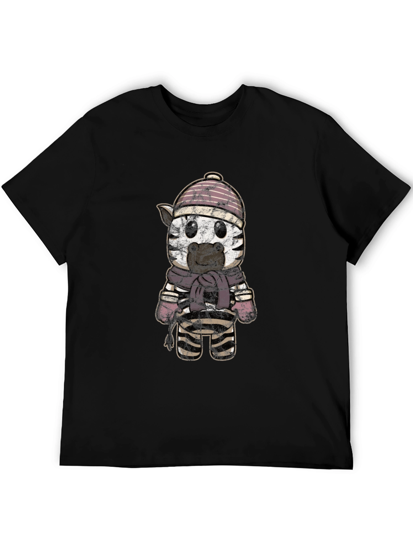 Cartoon Zebra in Winter Gear Graphic Tee