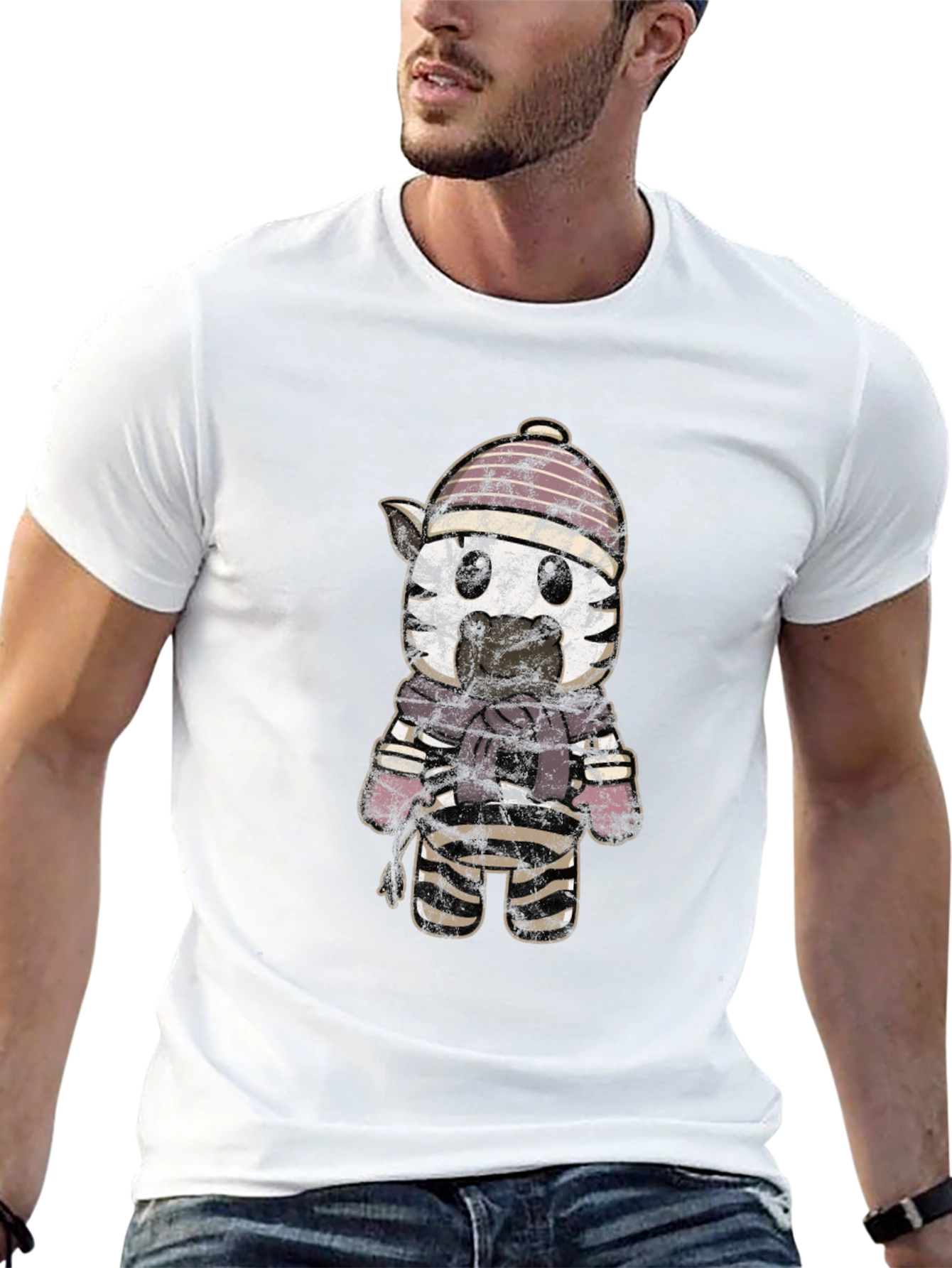 Cartoon Zebra in Winter Gear Graphic Tee