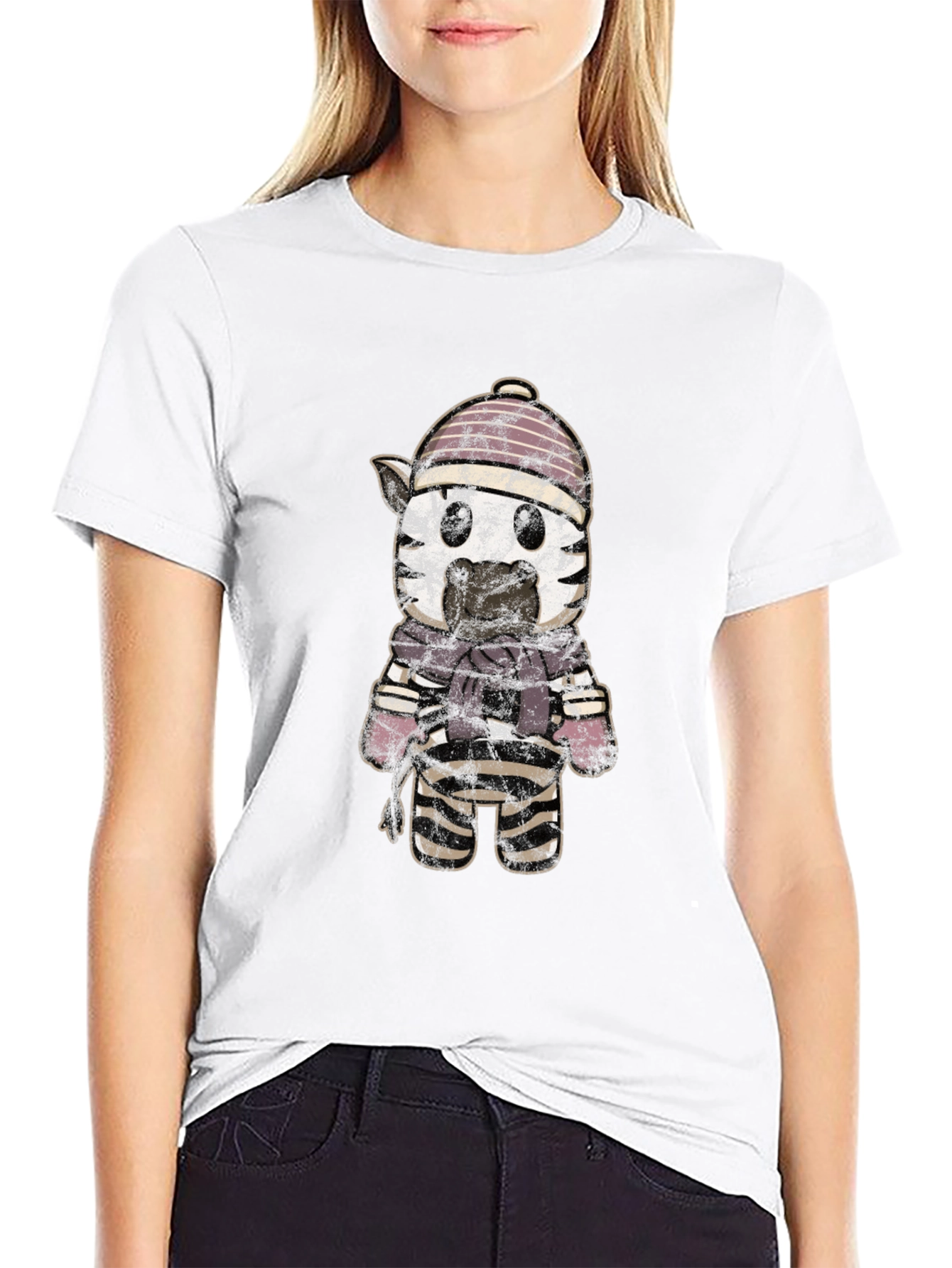 Cartoon Zebra in Winter Gear Graphic Tee