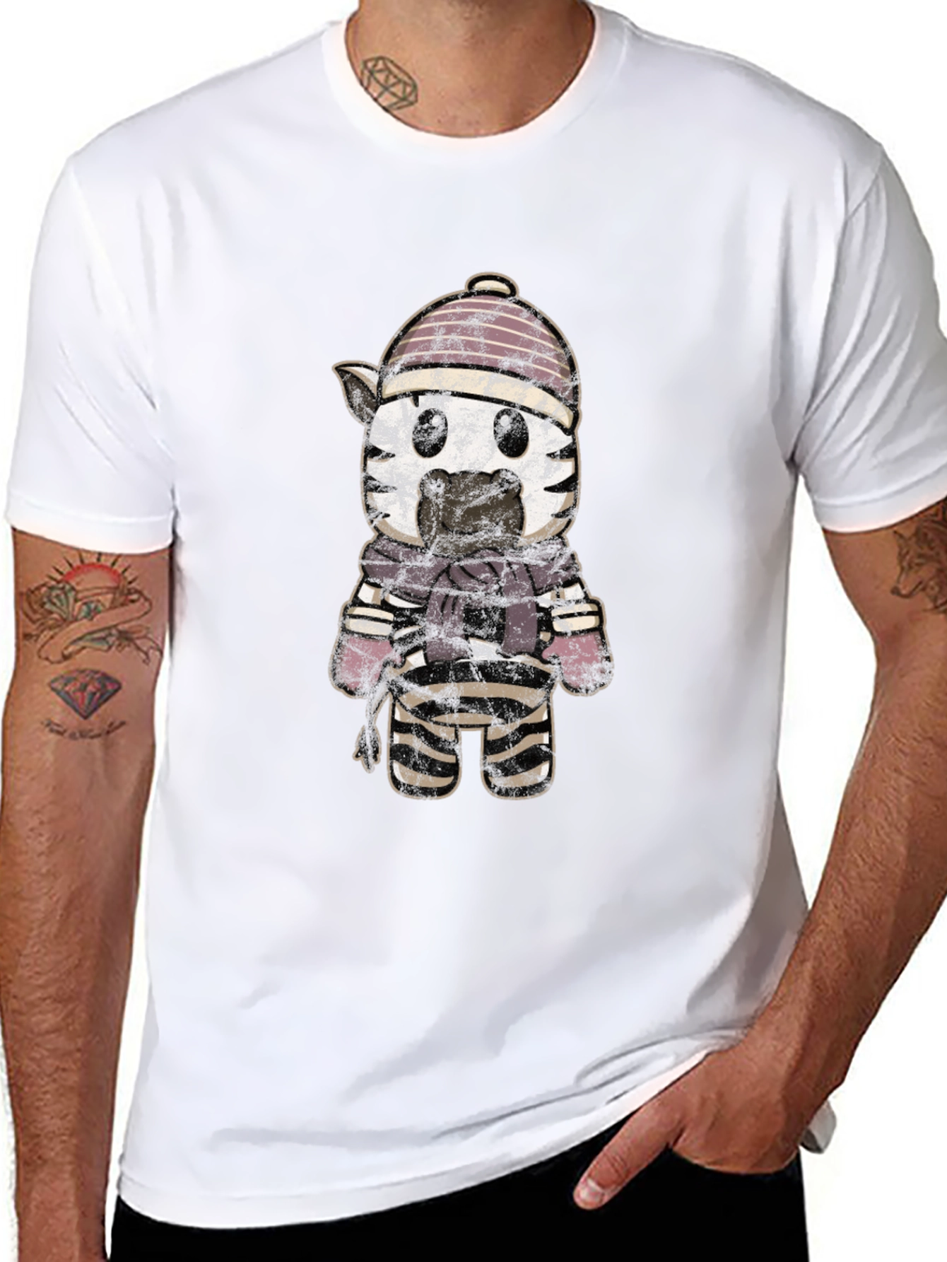 Cartoon Zebra in Winter Gear Graphic Tee
