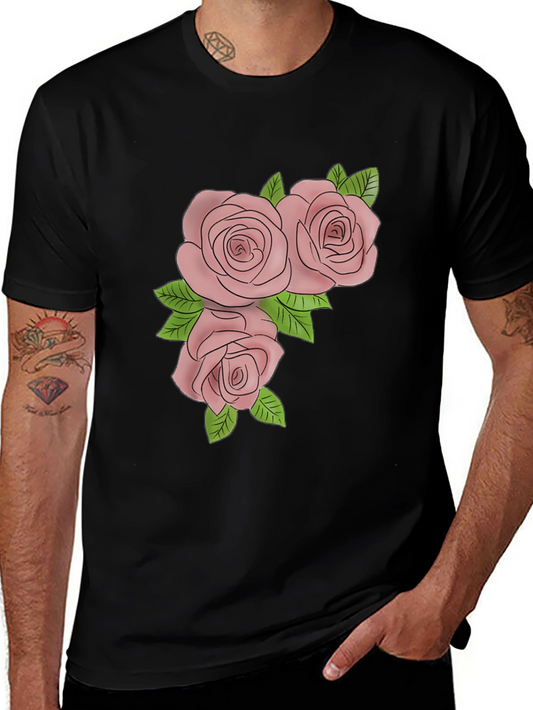 Mens Black T-Shirt with Rose Graphic