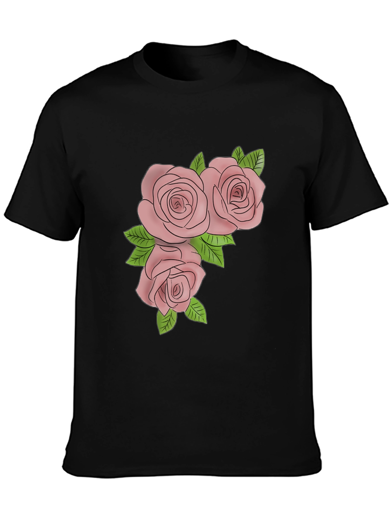 Mens Black T-Shirt with Rose Graphic
