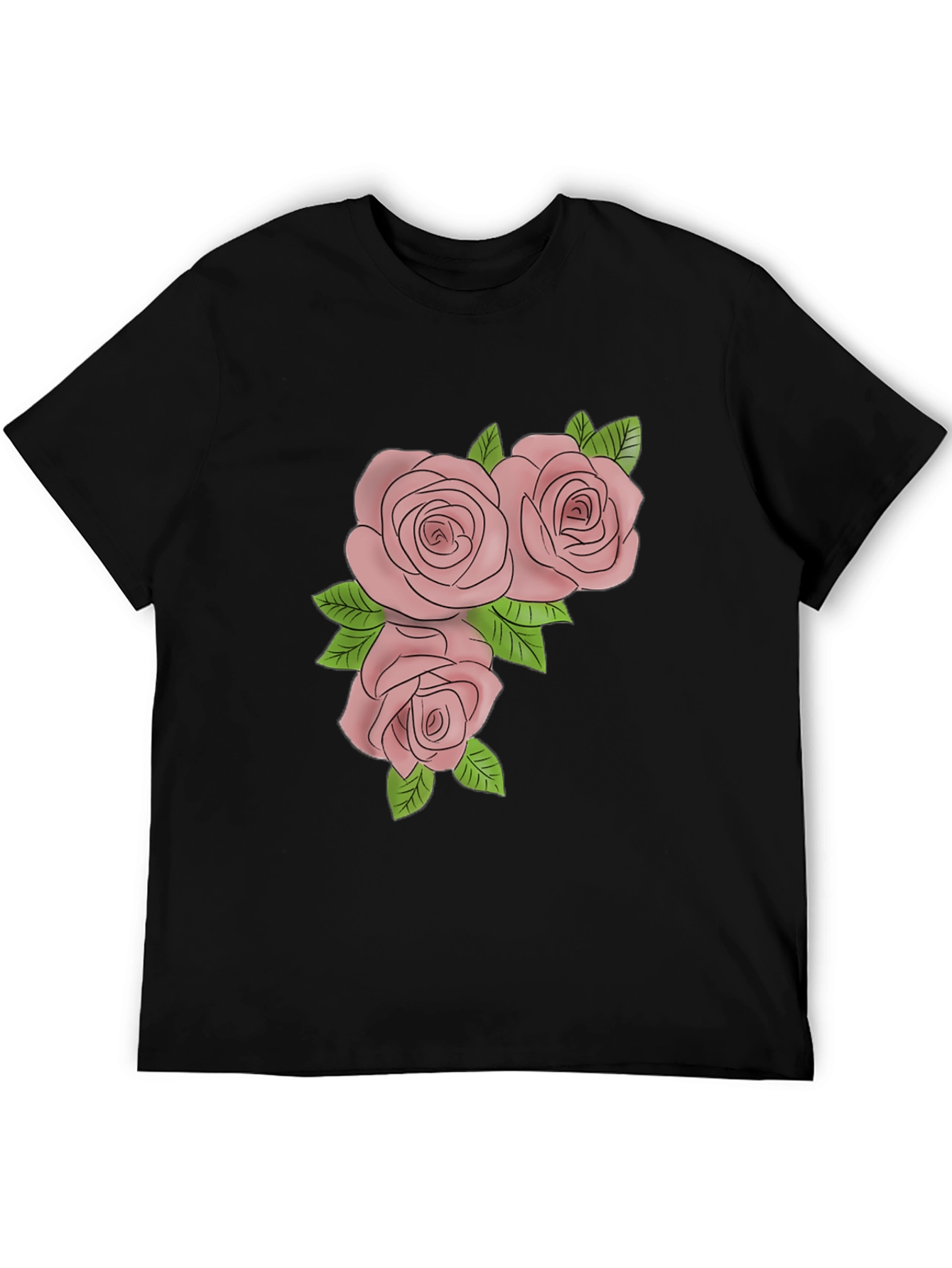Mens Black T-Shirt with Rose Graphic