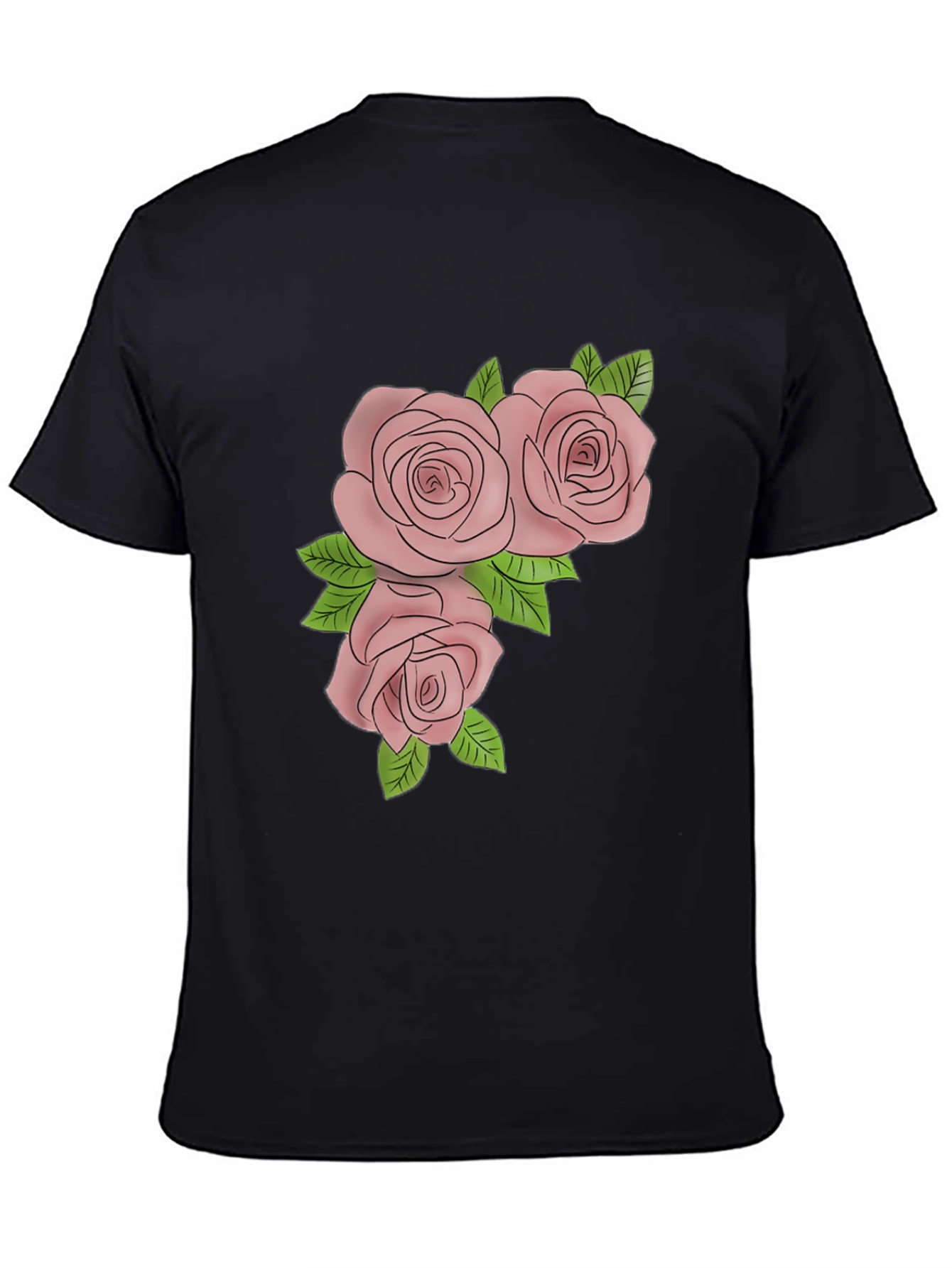 Mens Black T-Shirt with Rose Graphic