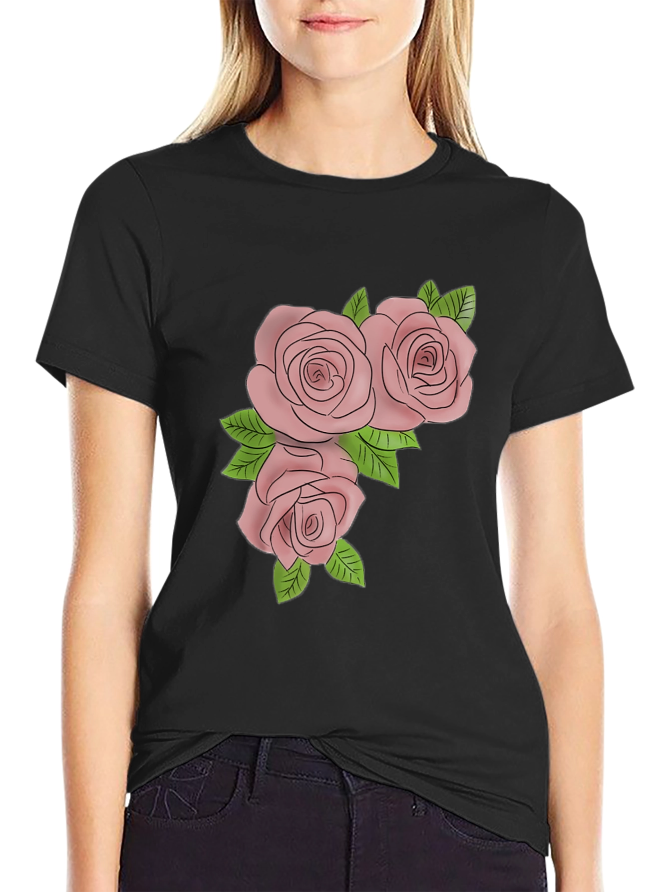 Mens Black T-Shirt with Rose Graphic