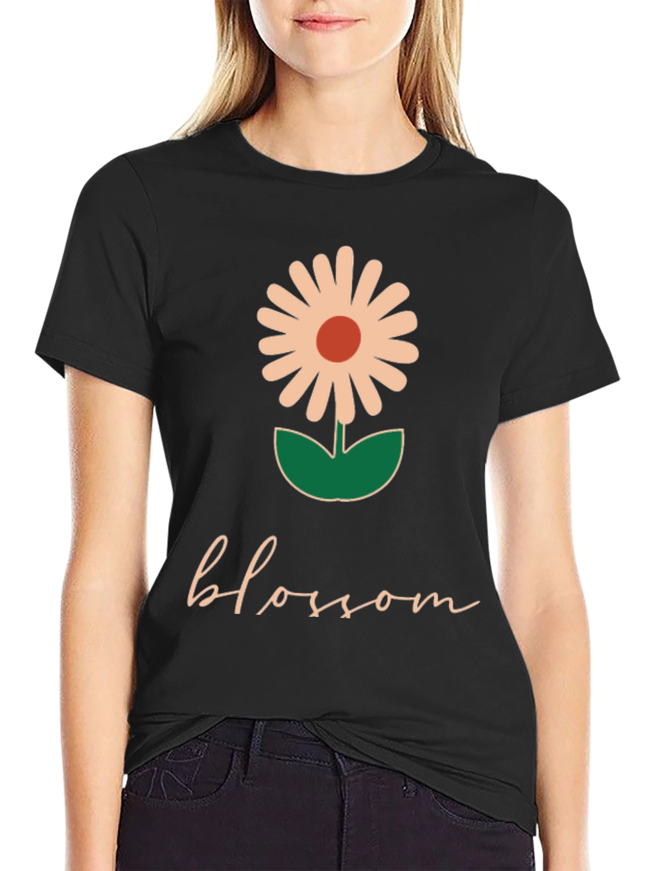 Blossom Graphic Tee - Black Casual T-Shirt