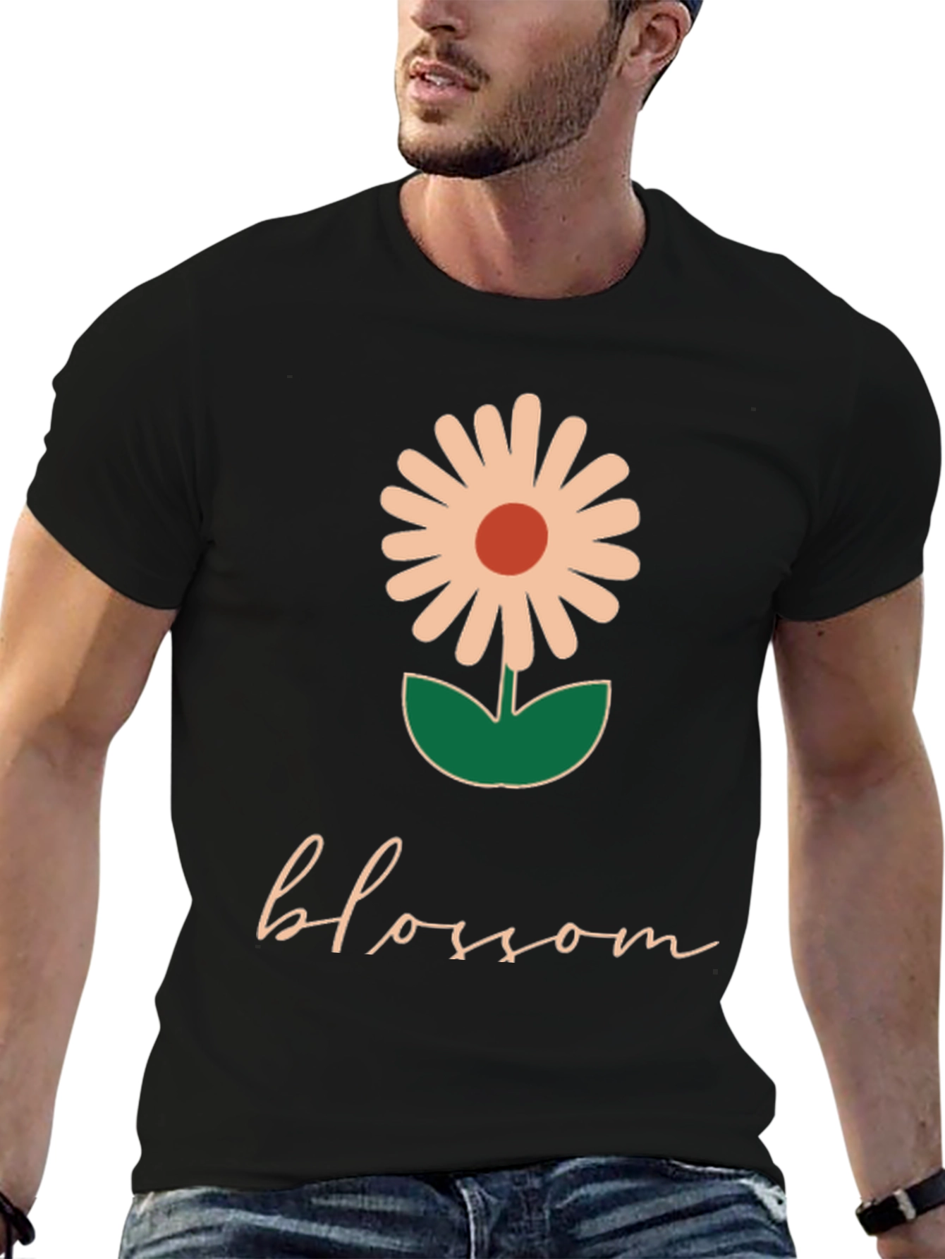 Blossom Graphic Tee - Black Casual T-Shirt