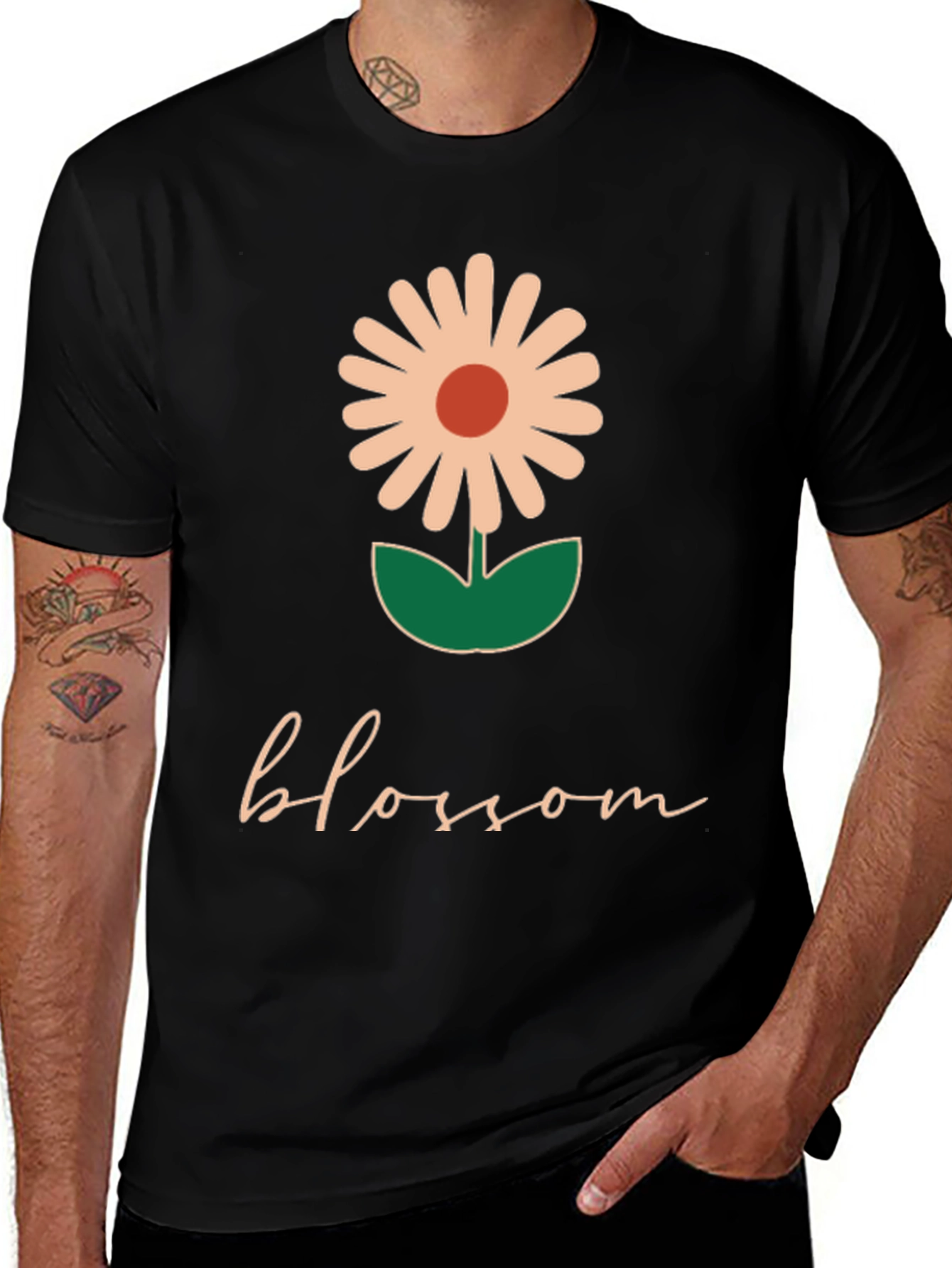 Blossom Graphic Tee - Black Casual T-Shirt