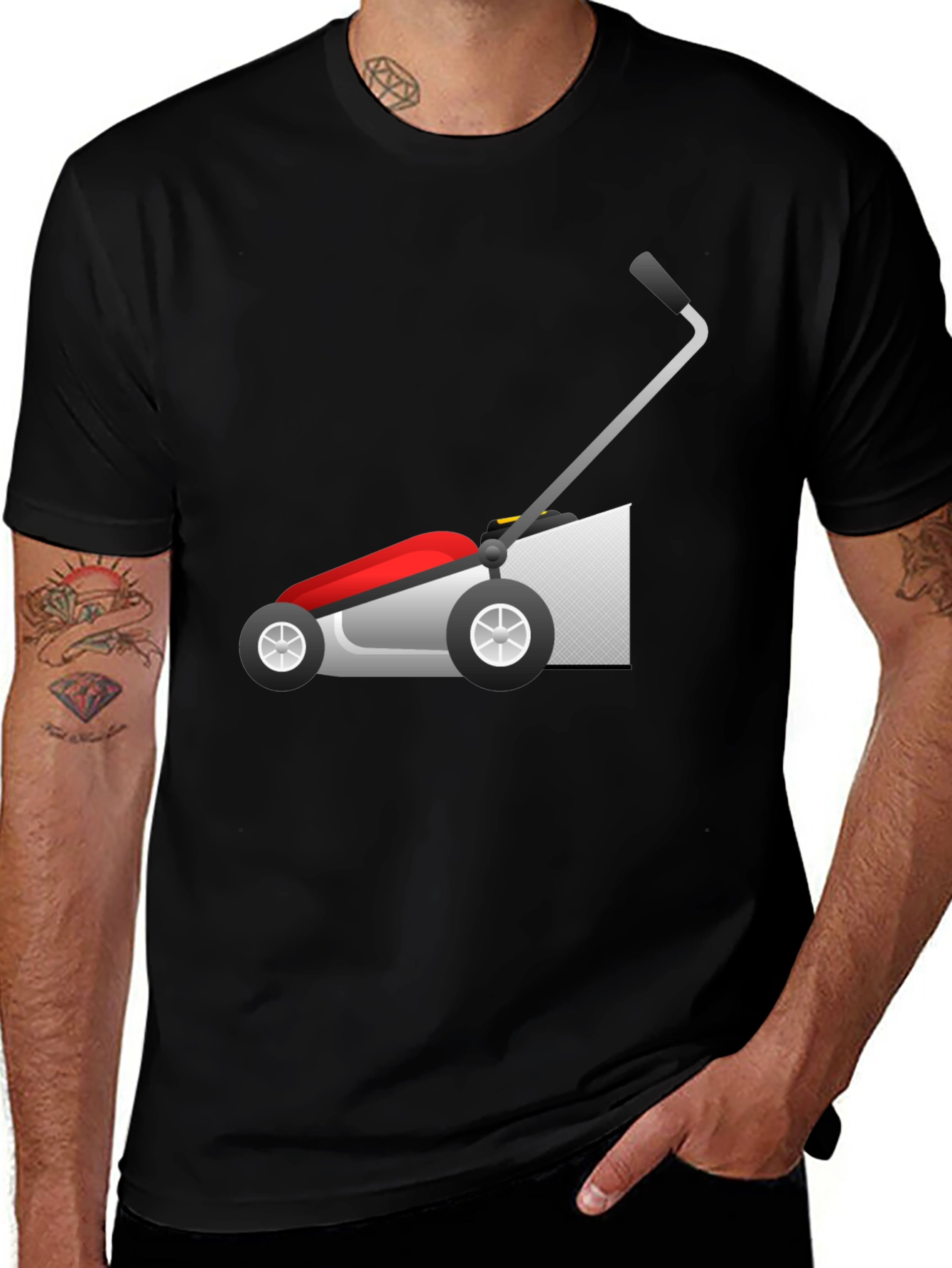 Lawn Mower Graphic Tee - Black Cotton Blend Shirt