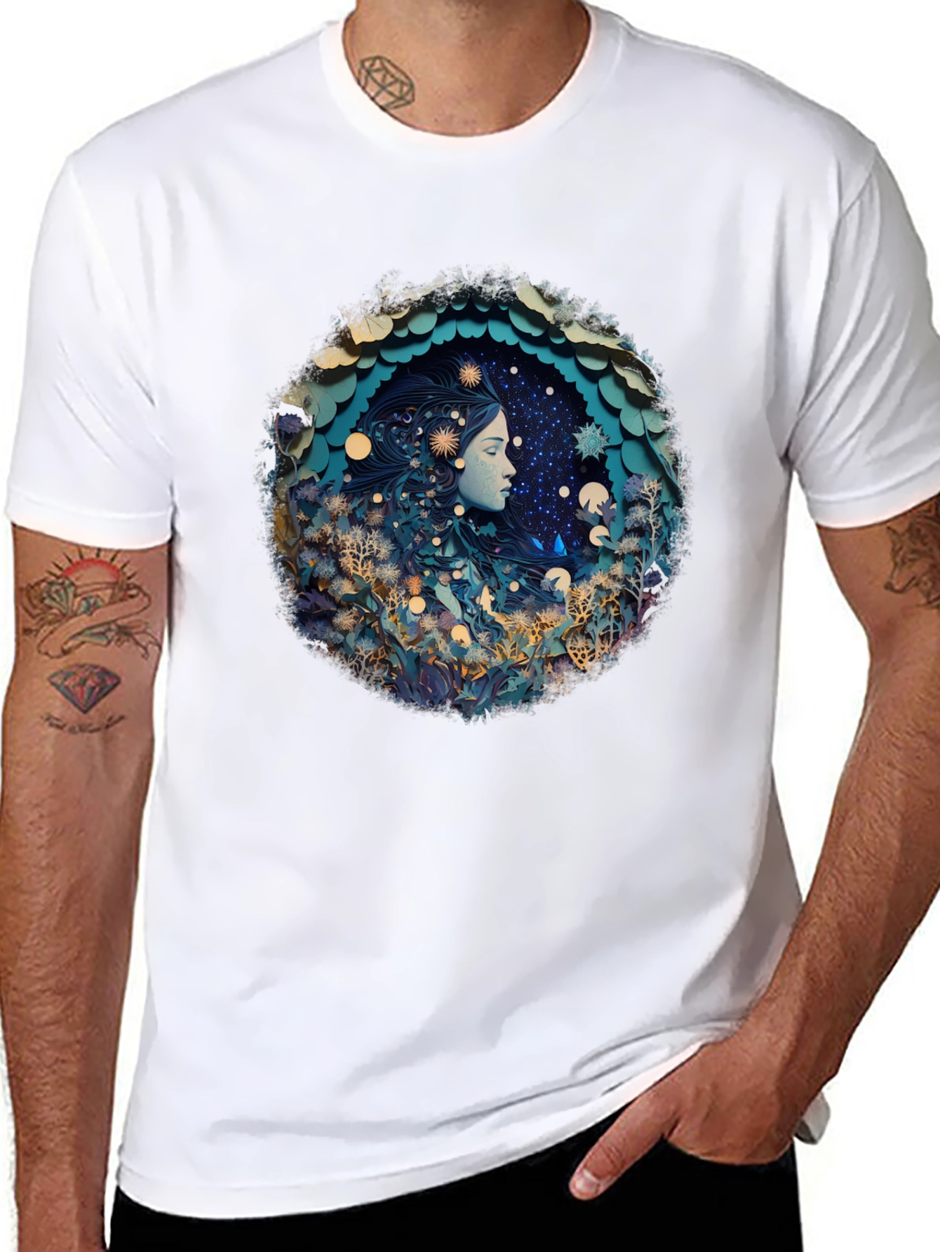 Celestial Dreamscape Graphic Tee - Black Cotton Blend