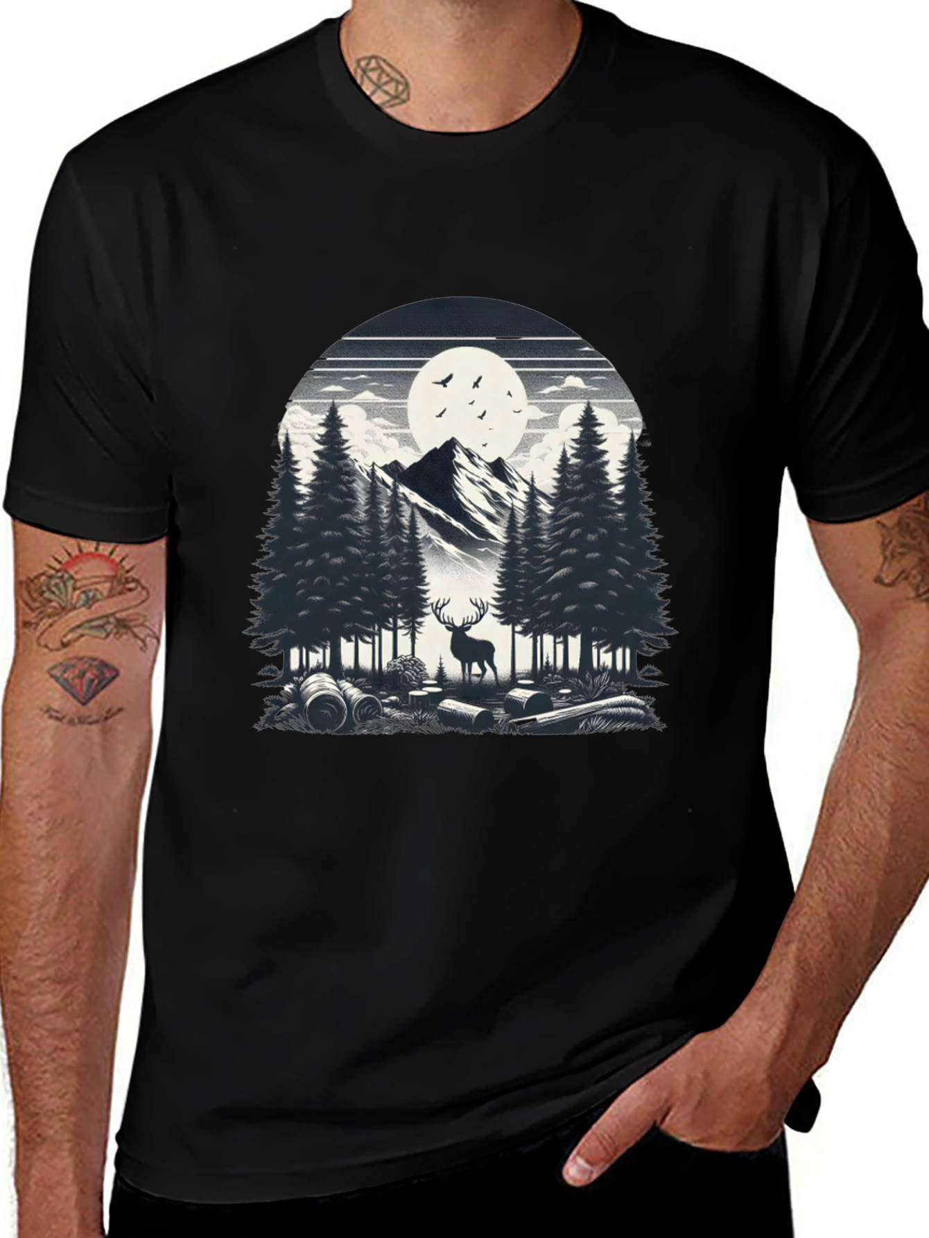 Nature Scene Graphic Tee - Deer & Mountain