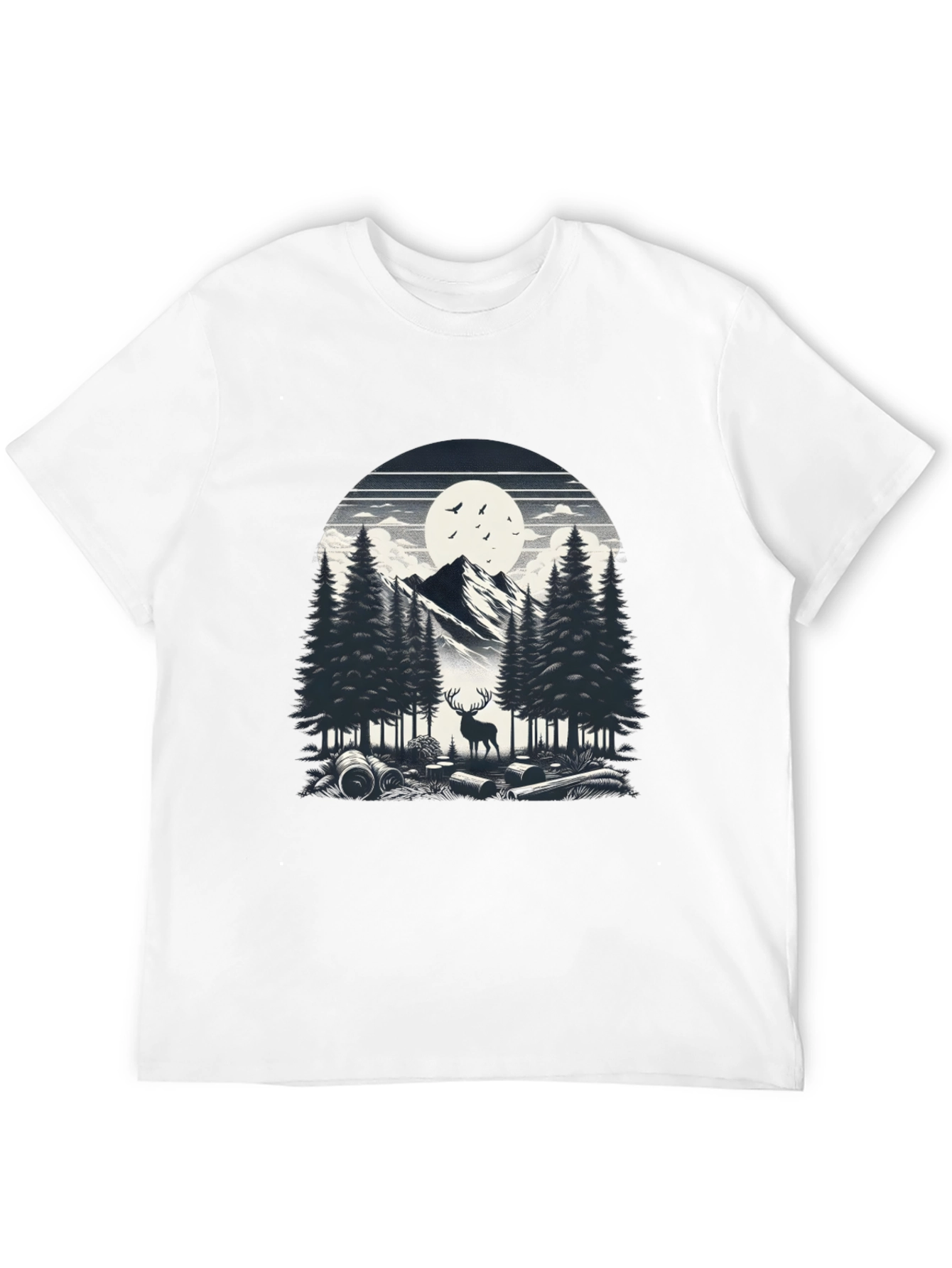 Nature Scene Graphic Tee - Deer & Mountain