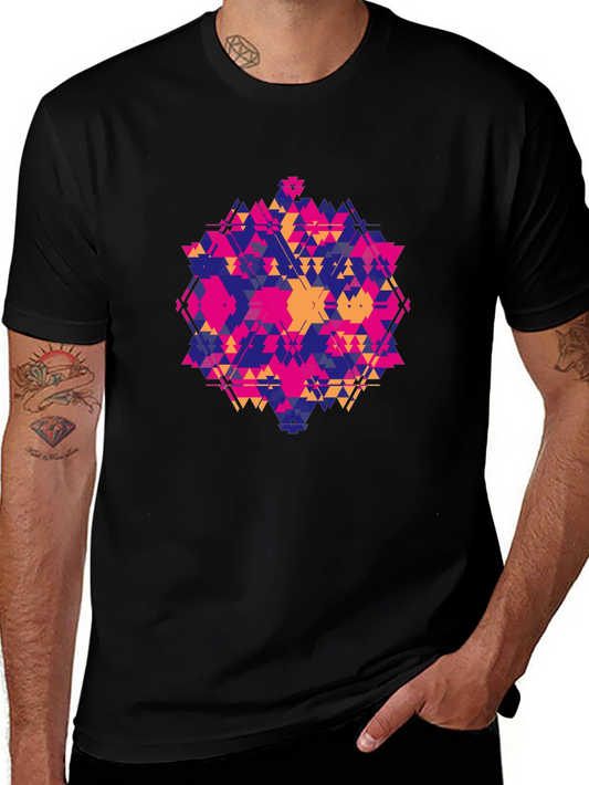 Geometric Triangle Pattern Black T-Shirt