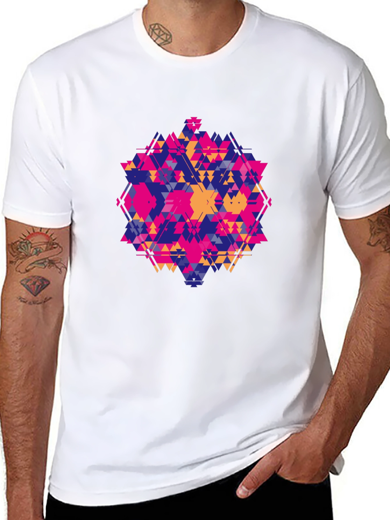 Geometric Triangle Pattern Black T-Shirt