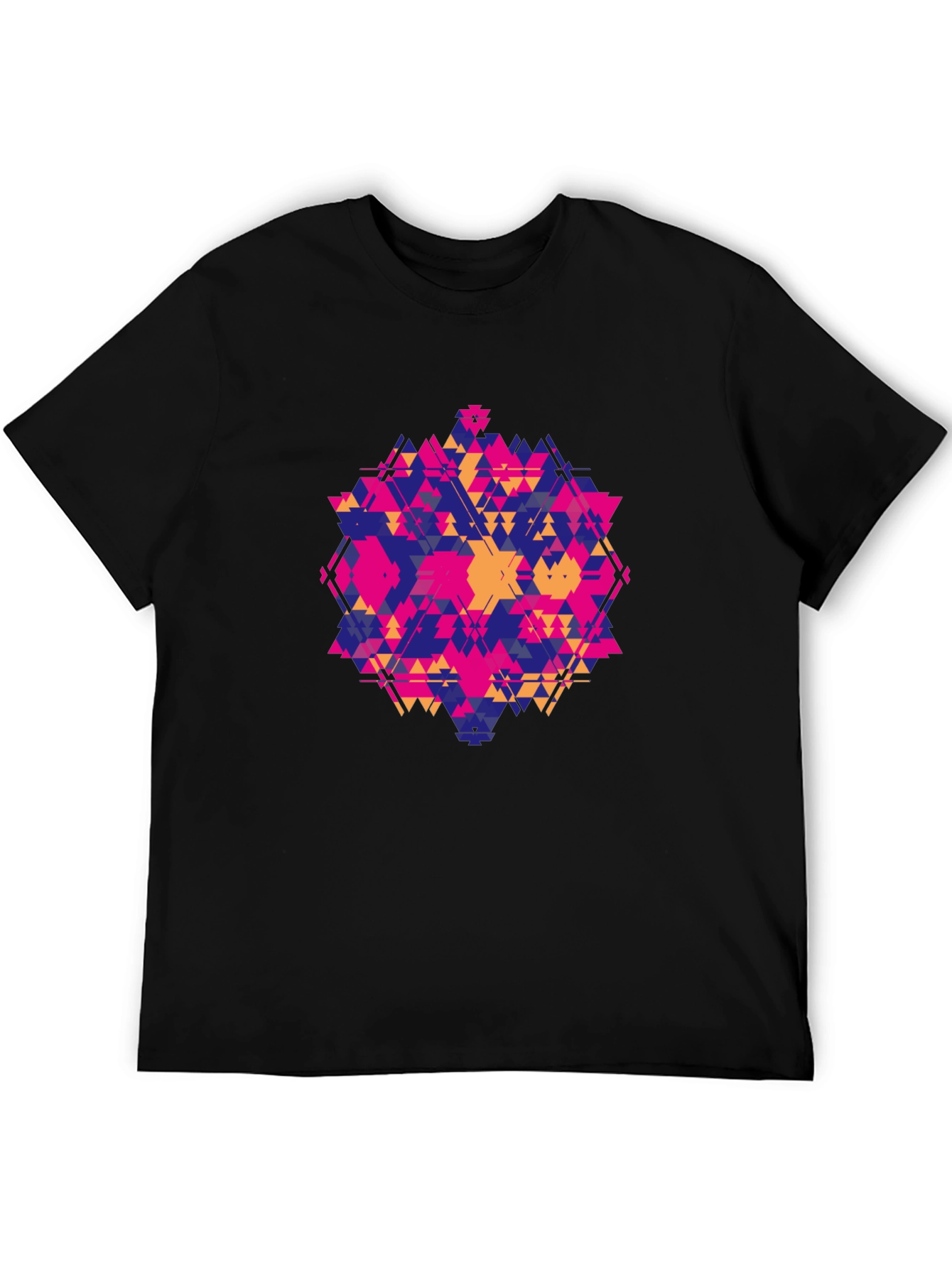 Geometric Triangle Pattern Black T-Shirt