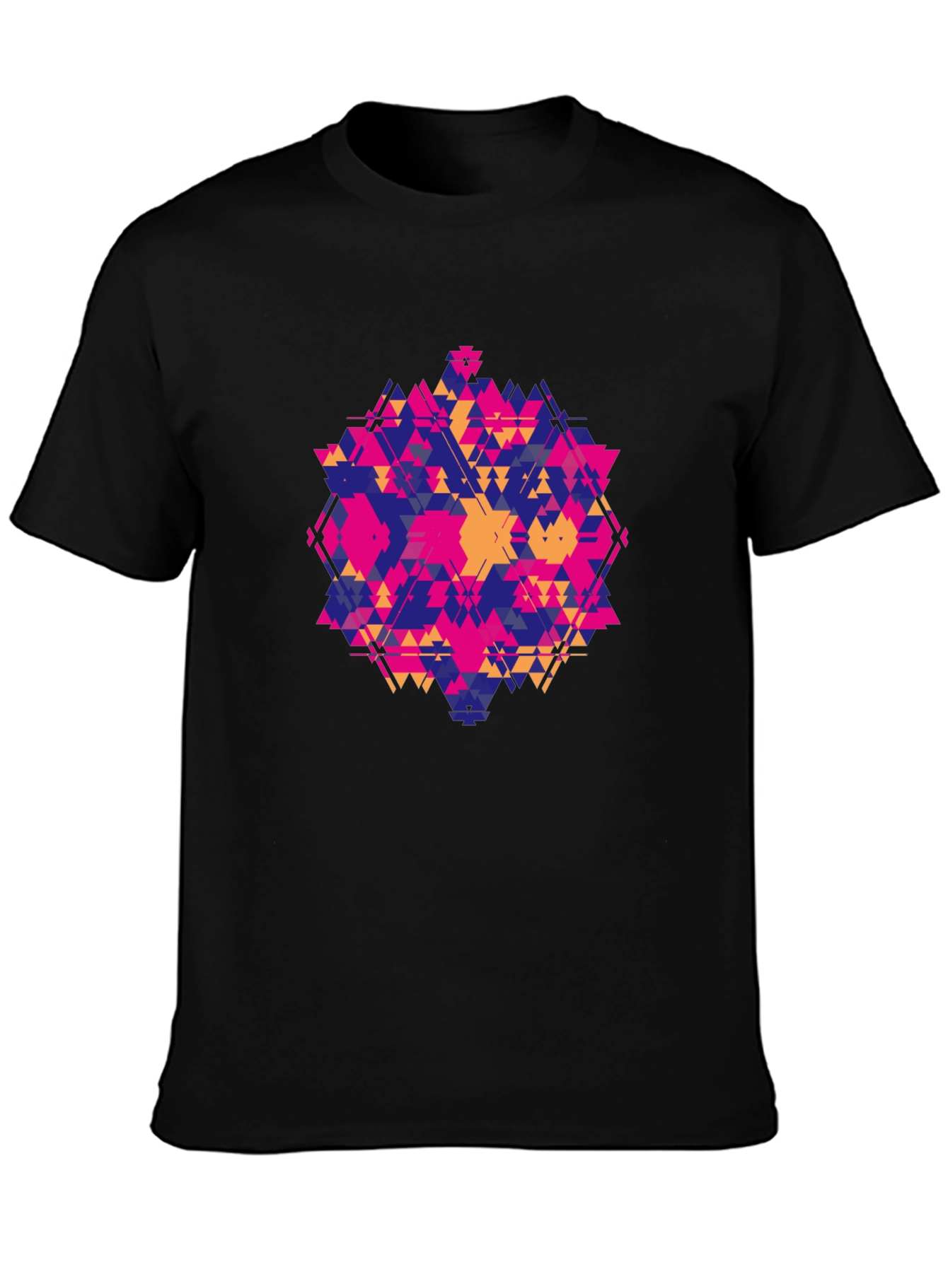 Geometric Triangle Pattern Black T-Shirt