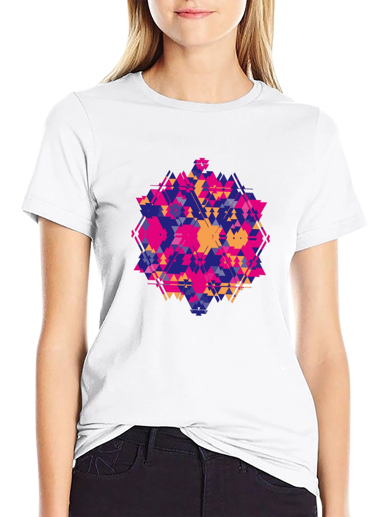Geometric Triangle Pattern Black T-Shirt