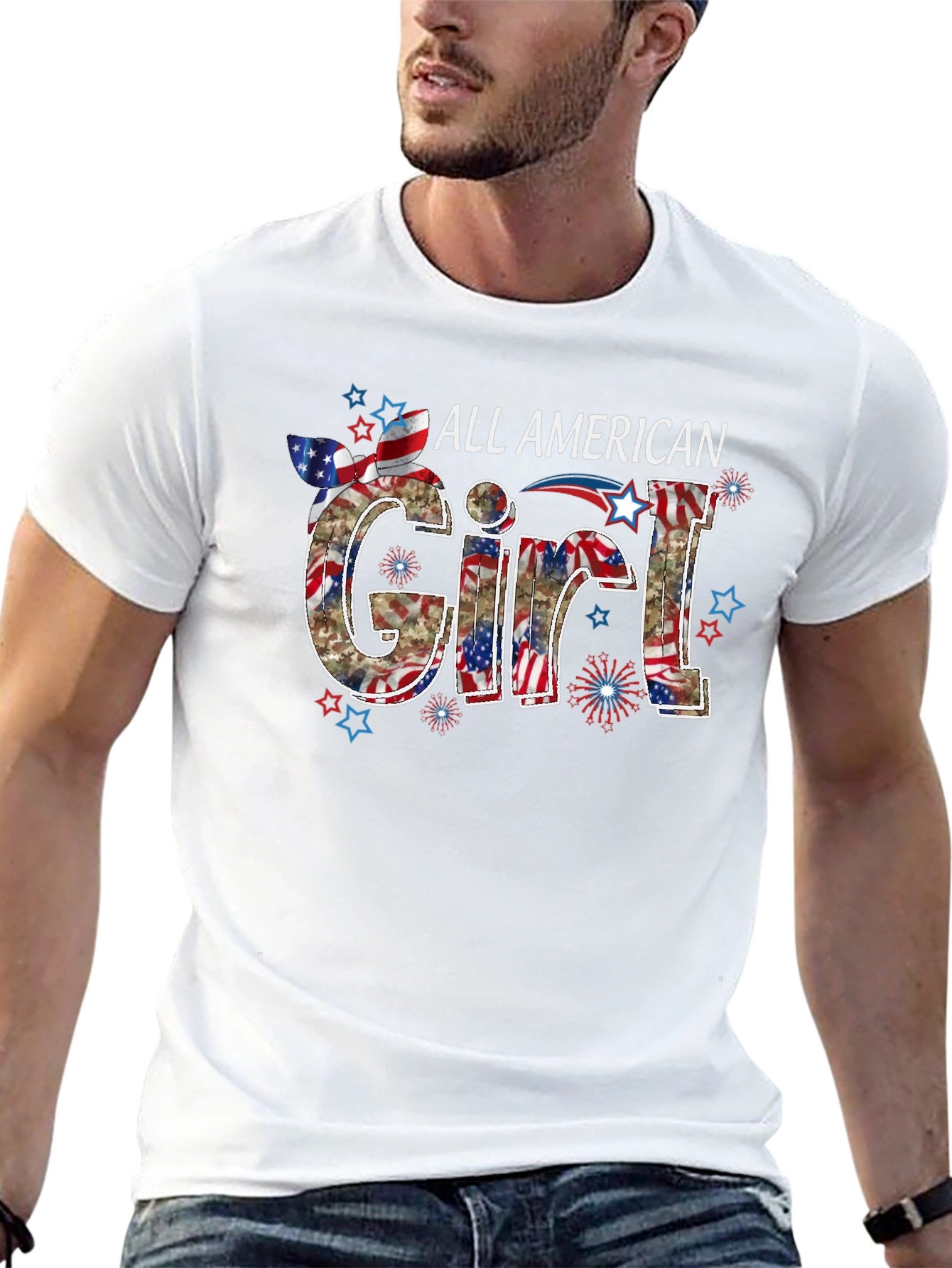 All American Girl Graphic Tee Patriotic USA Flag
