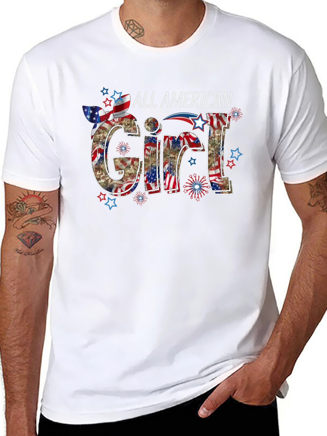 All American Girl Graphic Tee Patriotic USA Flag