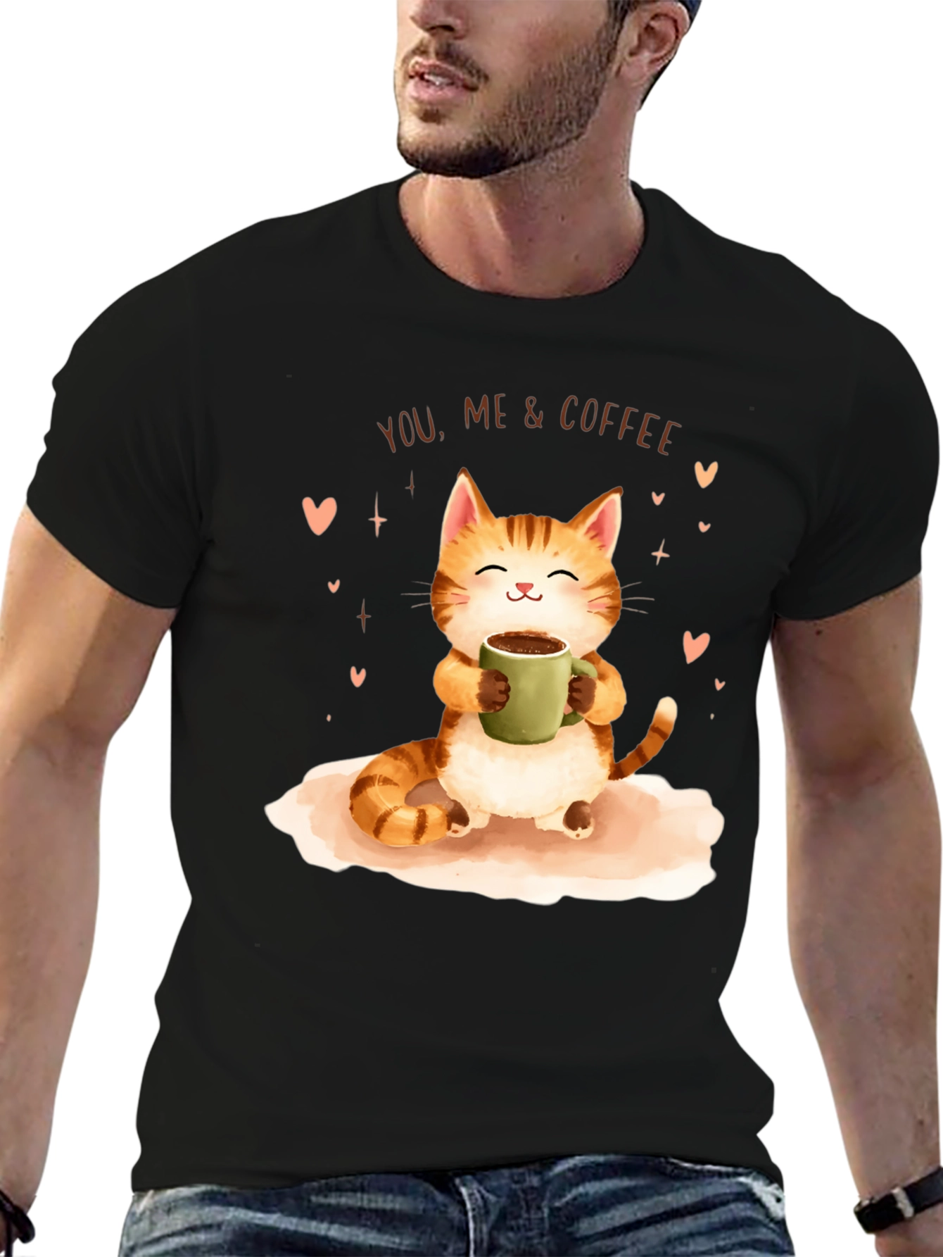 Cat & Coffee Graphic T-Shirt
