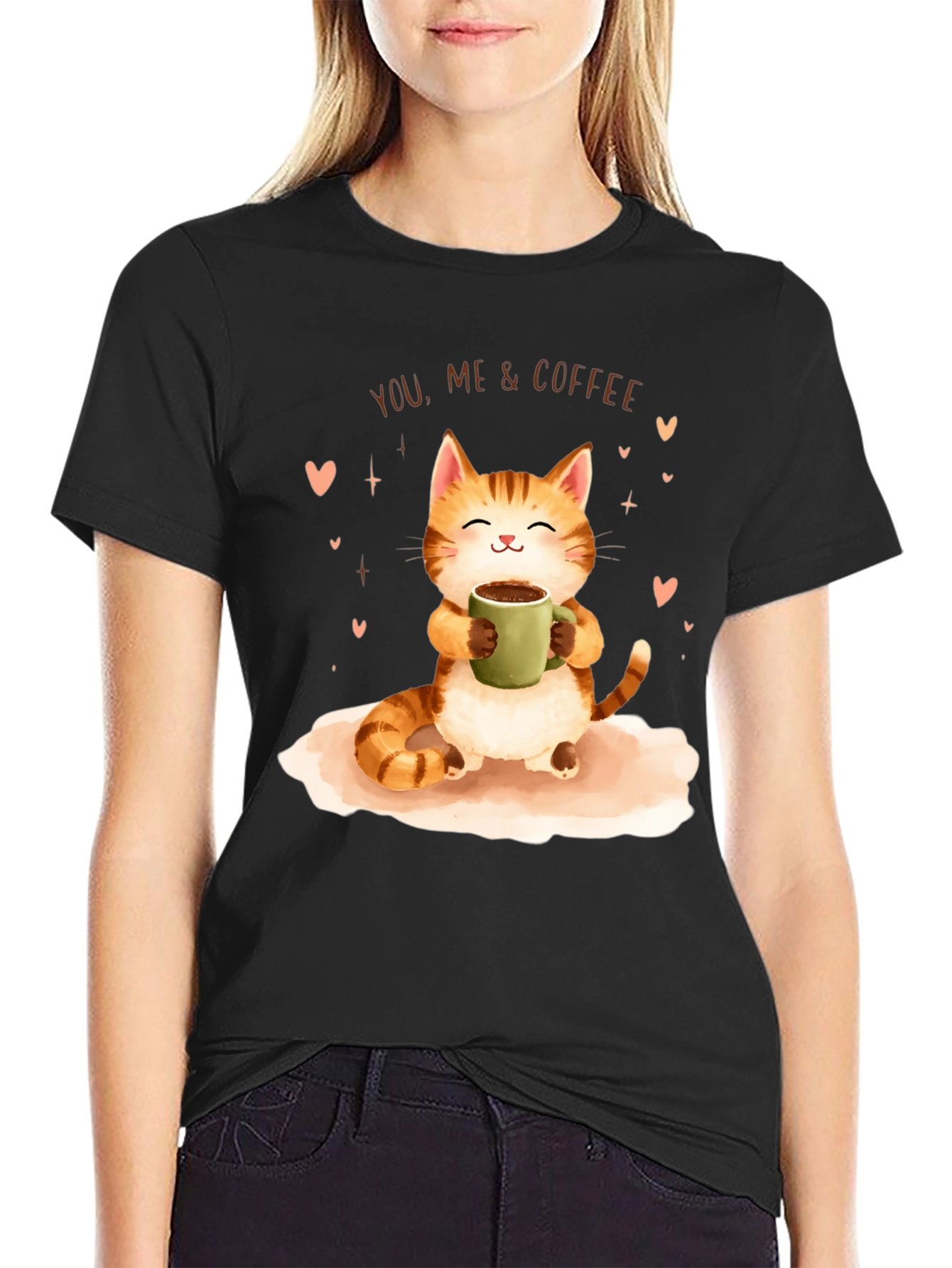Cat & Coffee Graphic T-Shirt