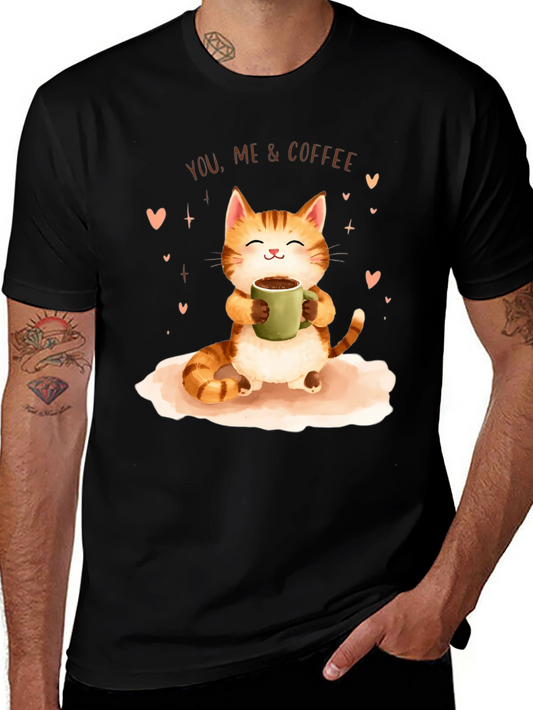 Cat & Coffee Graphic T-Shirt
